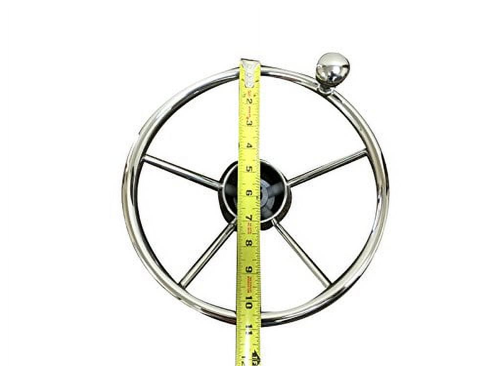 Pactrade Marine Destroyer 11'' Stainless Steel Steering Wheel Control Knob Plastic Black Cap 5 Spoke