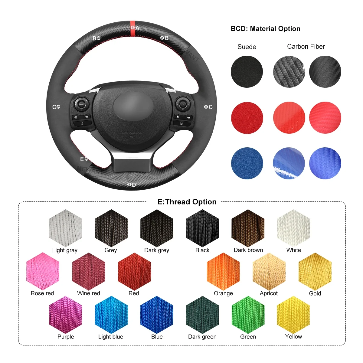 Mewant Handsewing Black Suede Matte Carbon Fiber Steering Wheel Cover for Lexus IS200t 2016 2017 IS250 2014 2015 IS300 IS350 IS F-Sport