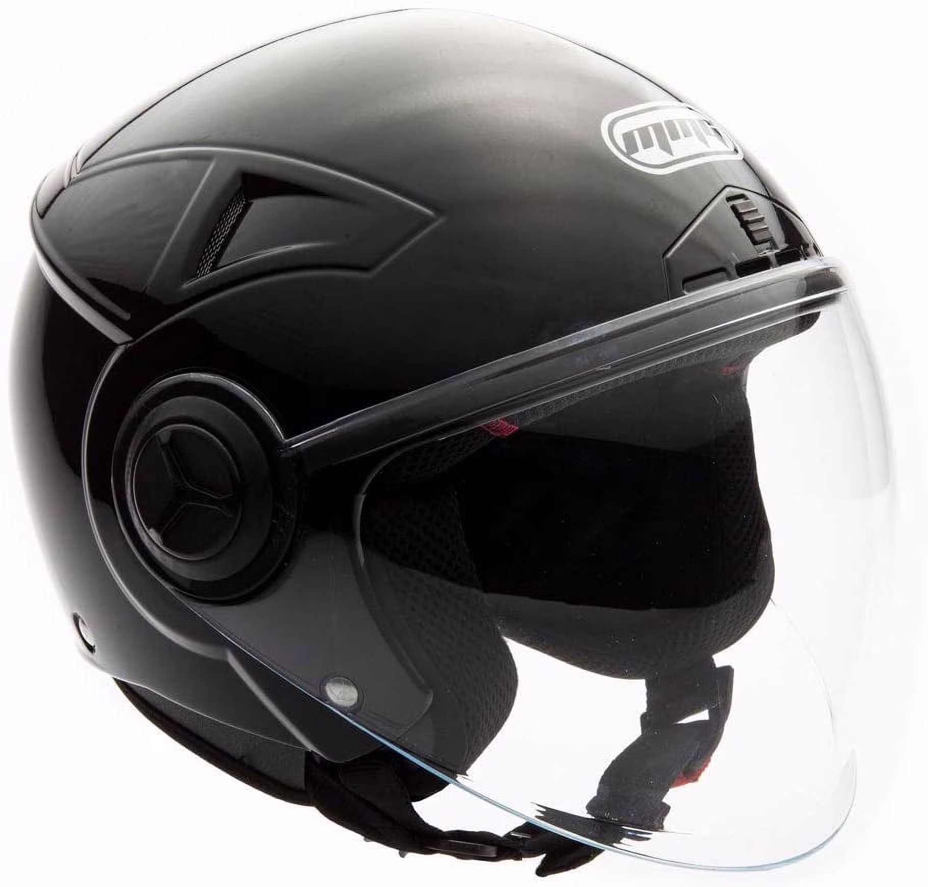 MMG Motorcycle Open Face Helmet DOT Flip-Up Visor Gloss Black (X-Large) Model 28