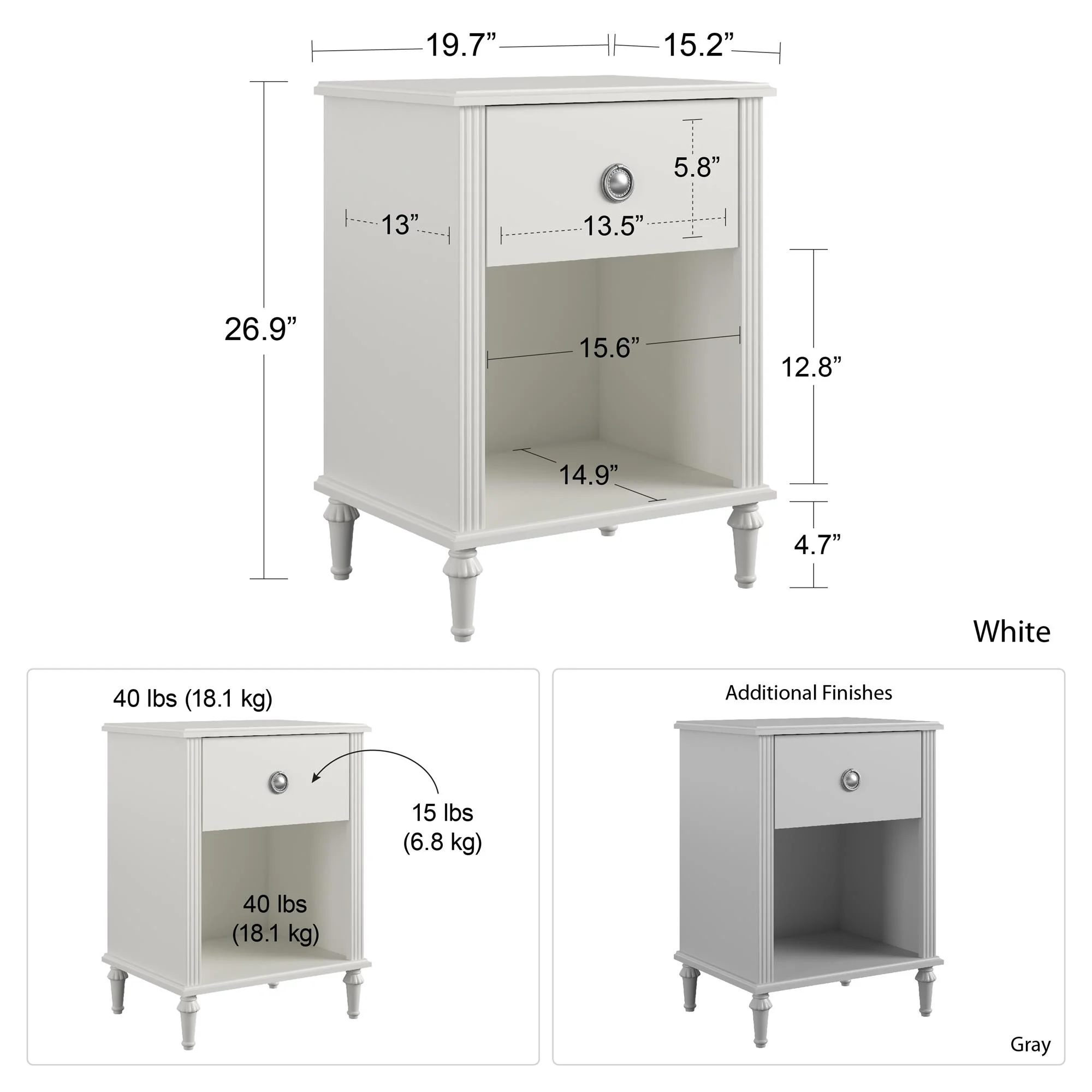 Little Seeds Rowan Valley Arden 1 Drawer Grey Kids' Nightstand