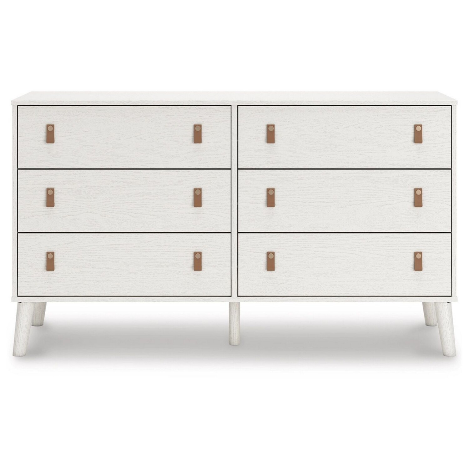 Benjara BM306605 59 in. Nina Brown Faux Leather Handles 6 Drawer Wide Dresser, White