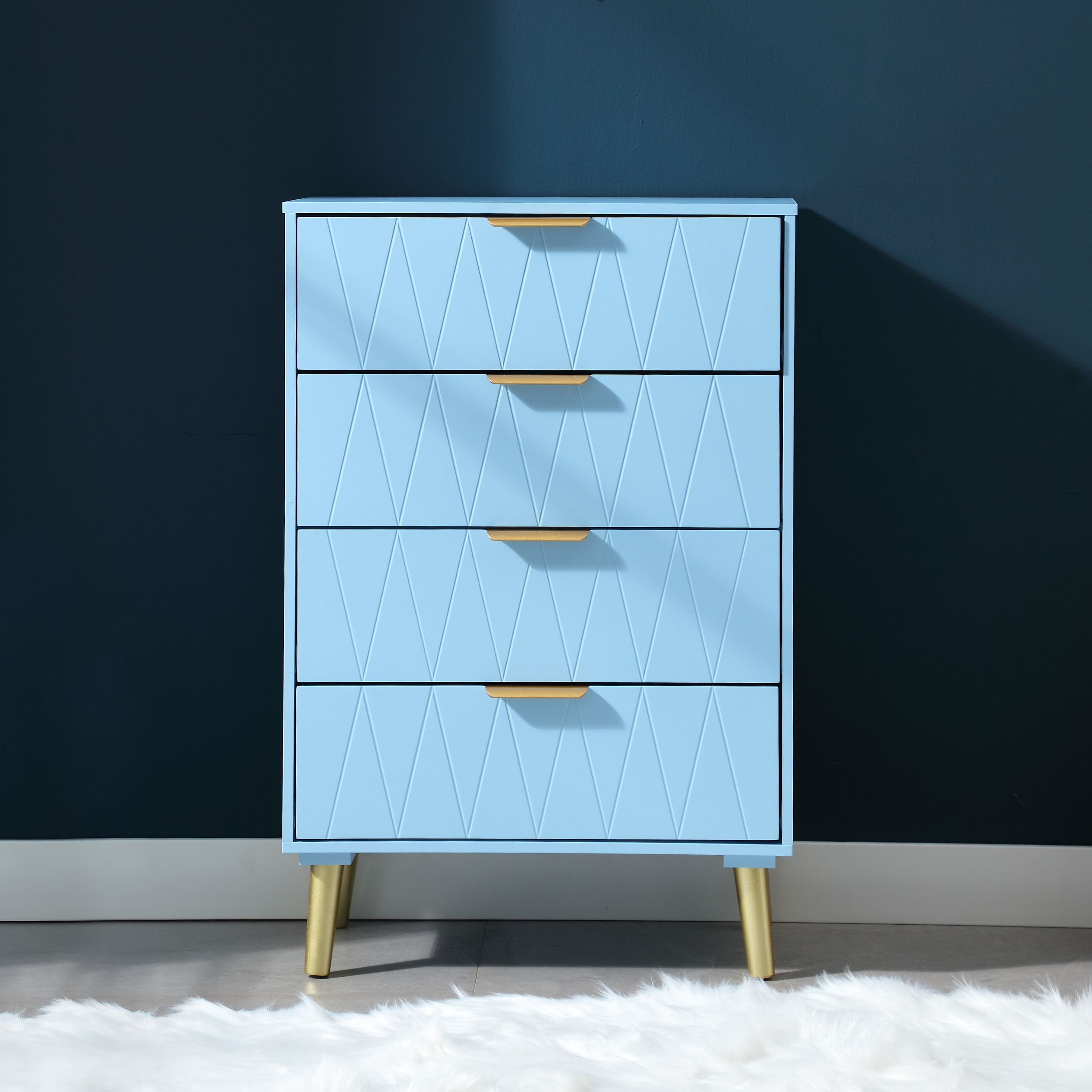 NOVALLA 4 Drawer Dresser, Modern Tall Dresser with Storage, Wide Chest of Drawers for Bedroom, Living Room(Blue)