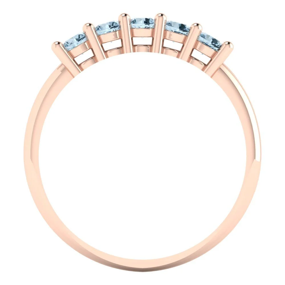 0.4 ct Brilliant Round Cut Natural Aquamarine 14k Rose Gold Stackable Band SZ 4