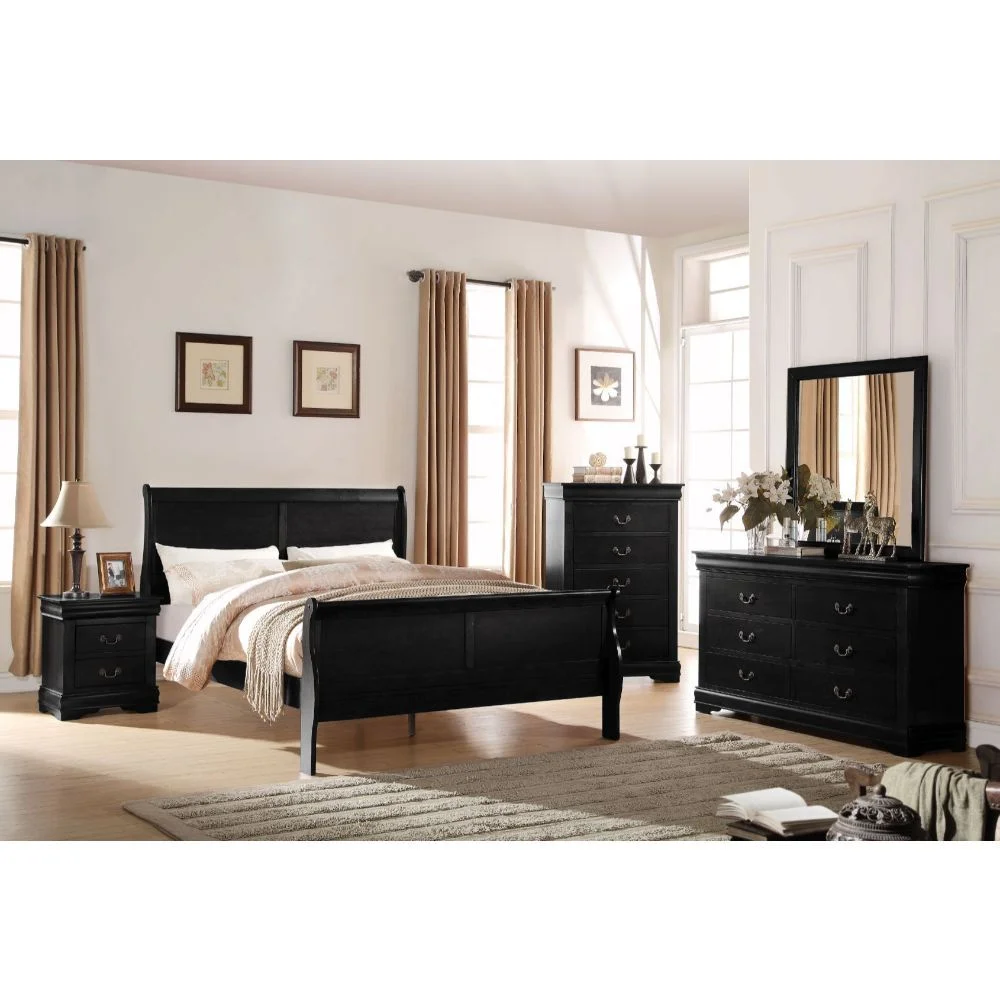 Contemporary Louis Phillippe Bedroom Furniture 3pc Black Eastern King Size Set