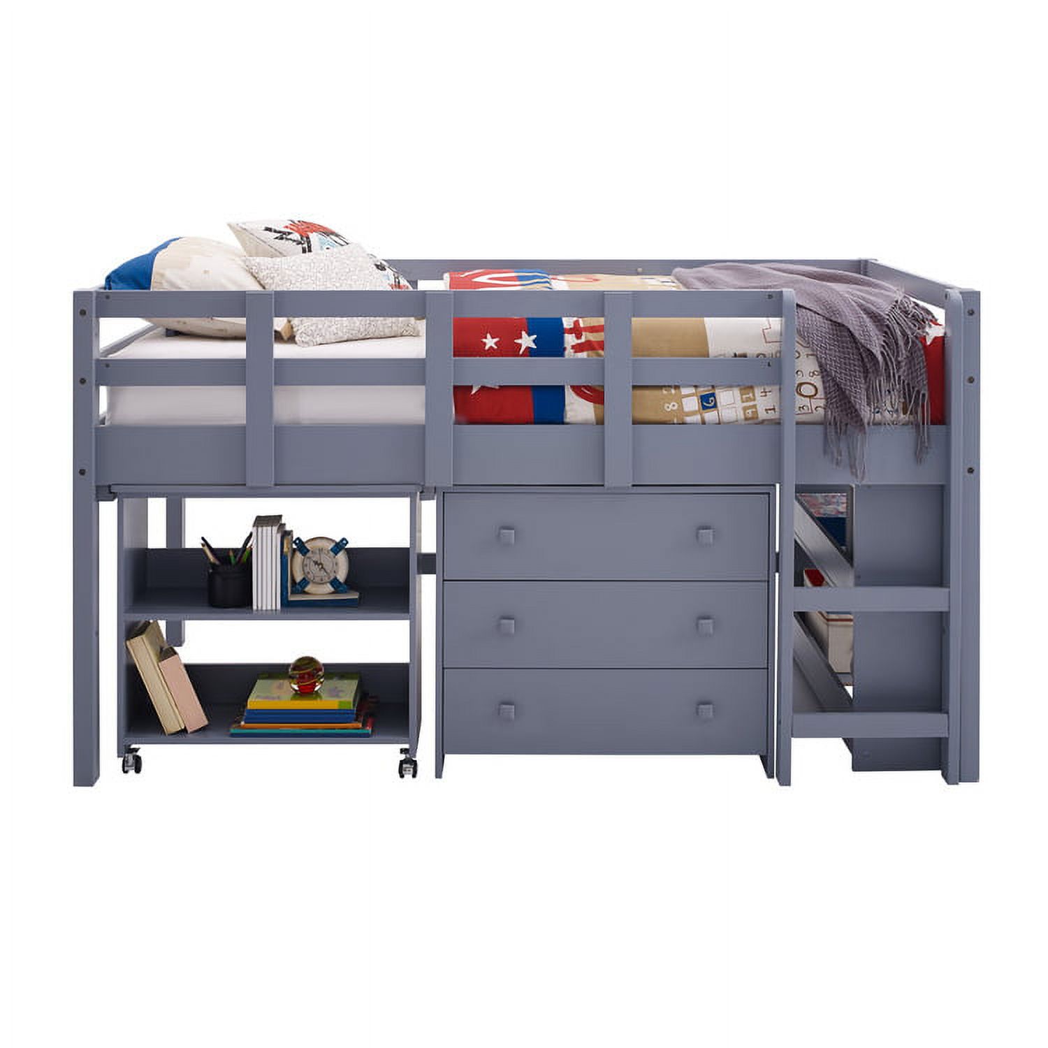 Loft Bed with Desk, Loft Bed Twin, Twin Loft Bed, Kids Loft Bed, Low Loft Bed, Toddler Loft Bed by Naomi Home Twin/Grey