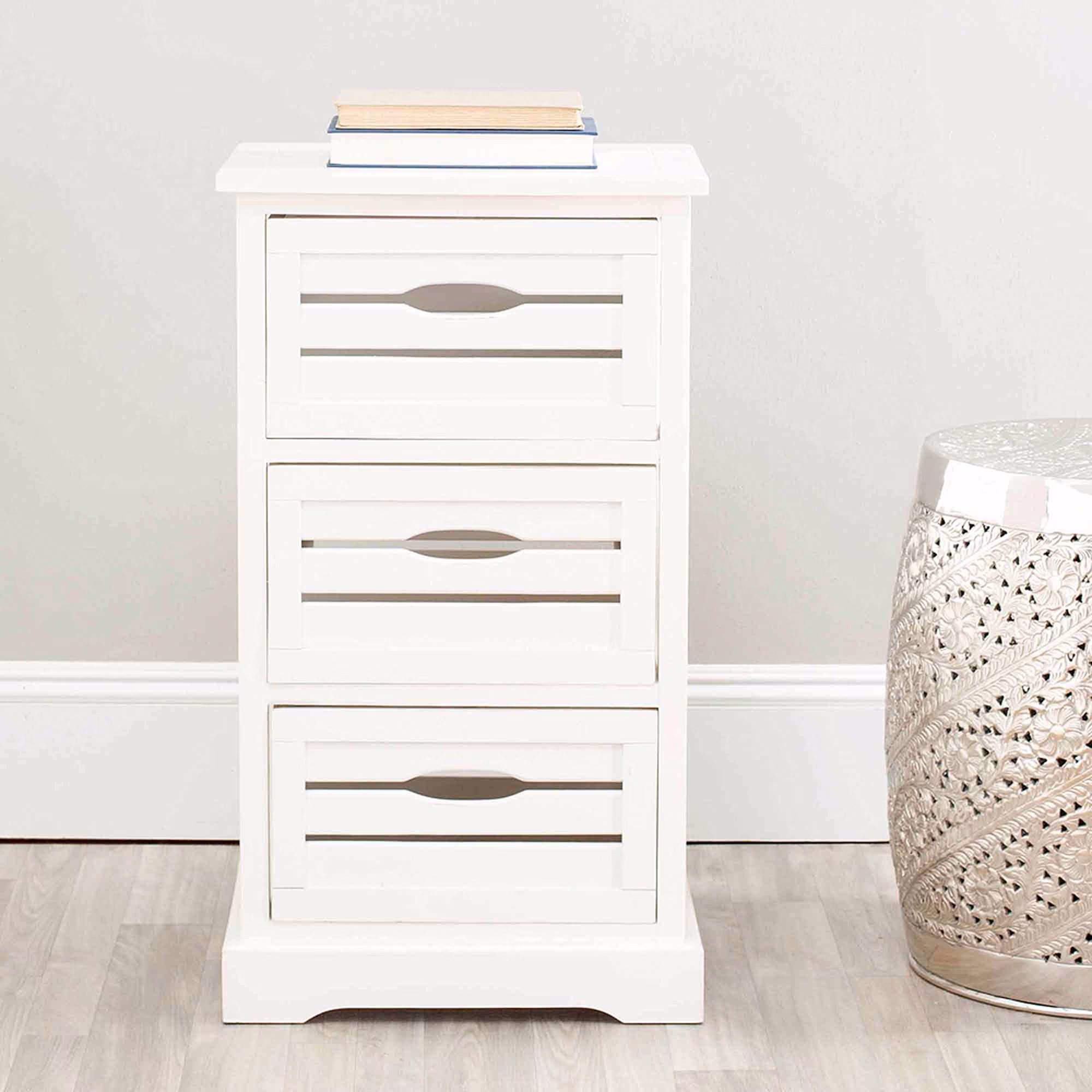 SAFAVIEH Samara Solid Rustic 3 Drawer Cabinet, Distressed Cream