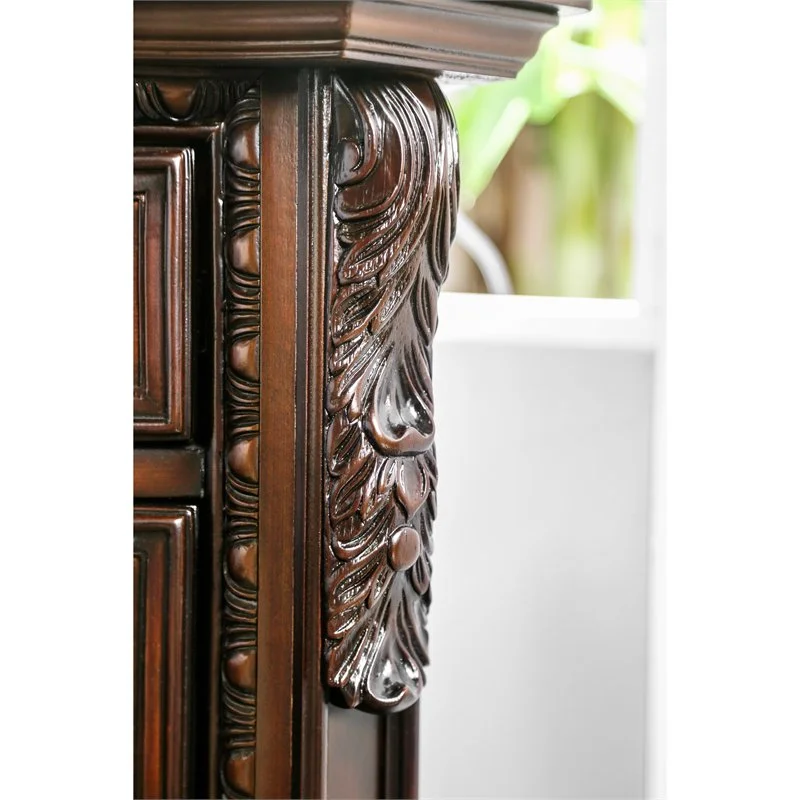 FOA Angelonia 3pc Brown Cherry Solid Wood Bedroom Set - Queen + 2 Nightstands