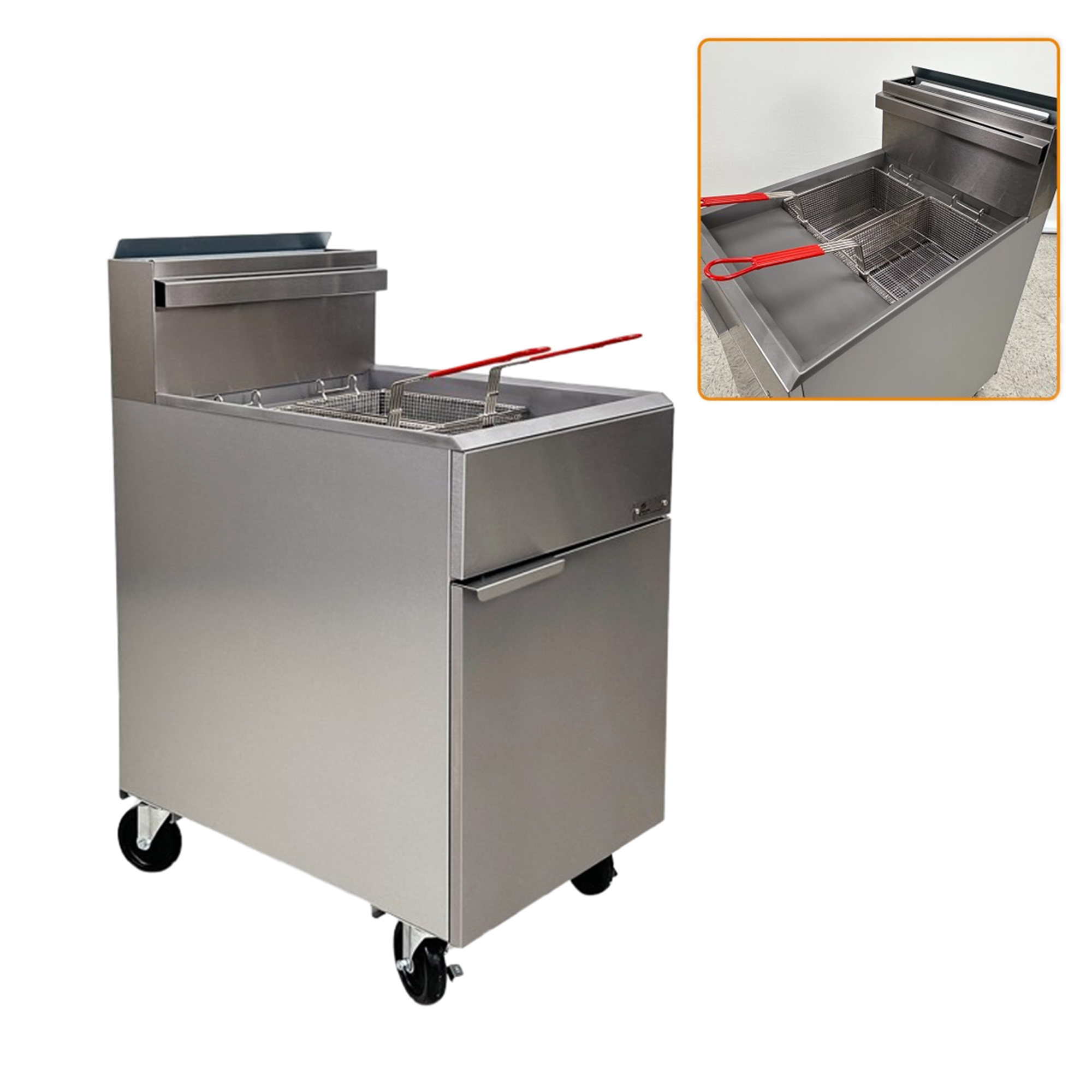70 lbs Fryer Natural Gas Commercial Deep Fryer, 150,000 BTU  DualTank Stainless Steel, 5 Tube Burner