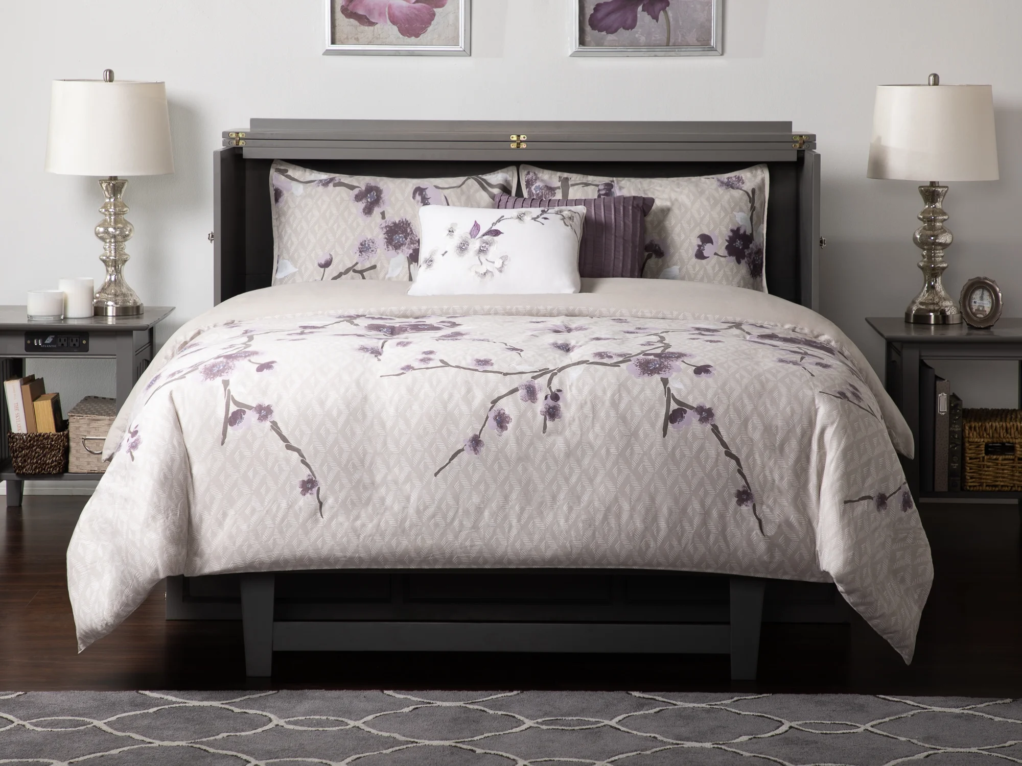 Deerfield Murphy Bed Chest Queen Atlantic Grey with Charging Station