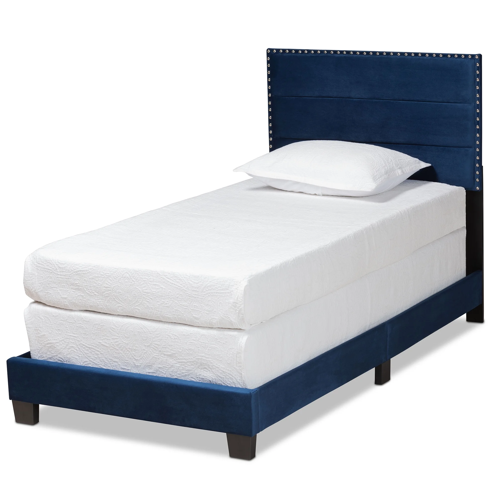 Baxton Studio Tamira Contemporary/Modern Velvet Tufted Panel Bed, Twin, Navy Blue/Black