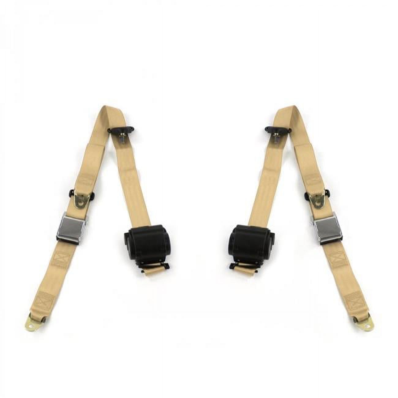Airplane 3 Point Tan Retractable Bucket Seat Belt Kit for Ford Mustang 1967-1970 - 2 Belts