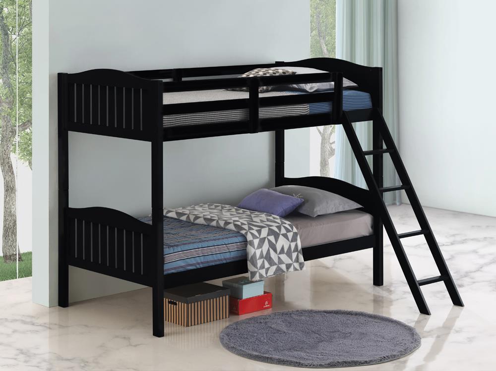 Arlo Twin Over Twin Bunk Bed with Ladder Black
