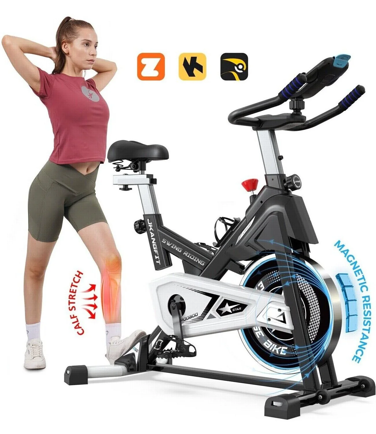 Pooboo Exercise Bike Belt Driven Indoor Cycling Bike Commercial Standard Stationary Bike with 44lbs Flywheel 350lbs