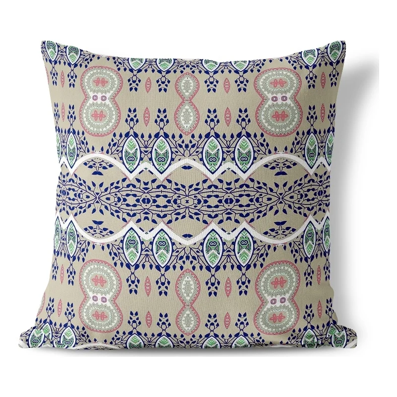 Paisley Oasis Indoor/Outdoor Pillow in Beige 16x16