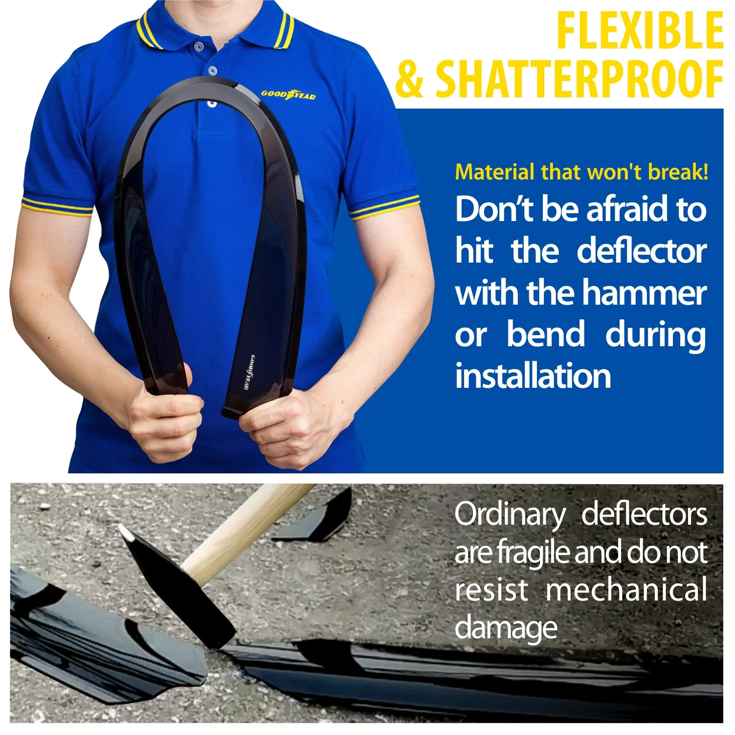 Goodyear Shatterproof in-Channel Window Deflectors for Trucks GMC Sierra 2500HD/3500HD 2015-2019 Double Cab, Rain Guards, Window Visors, Vent Deflector Truck Accessories,4pcs- GY003417LPv2