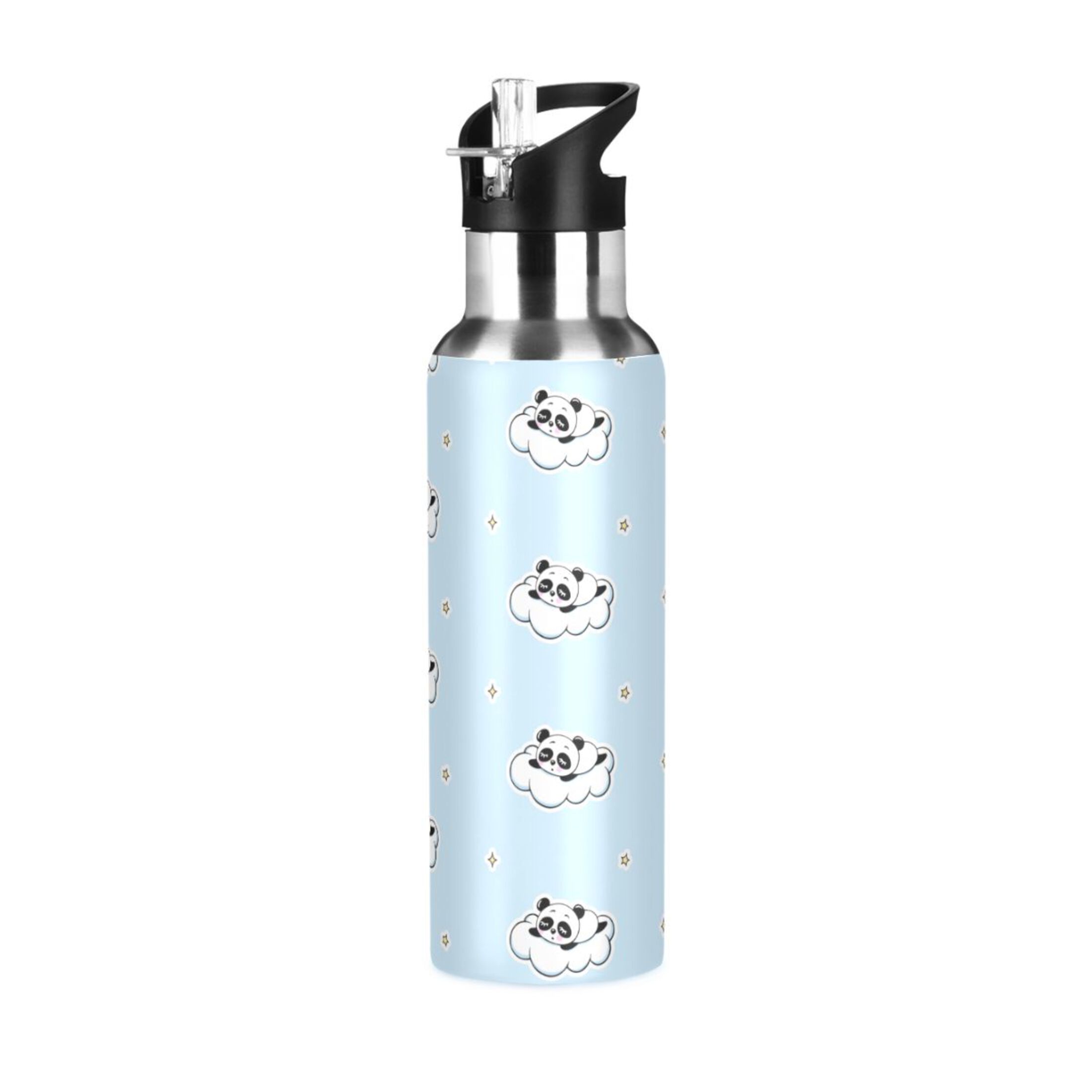 Sleeping Panda on Cloud Water Bottles Insulated Thermos Kids Stainless Steel Bottle with Straw Lid Flask Leakproof for Sports Gym 20 oz