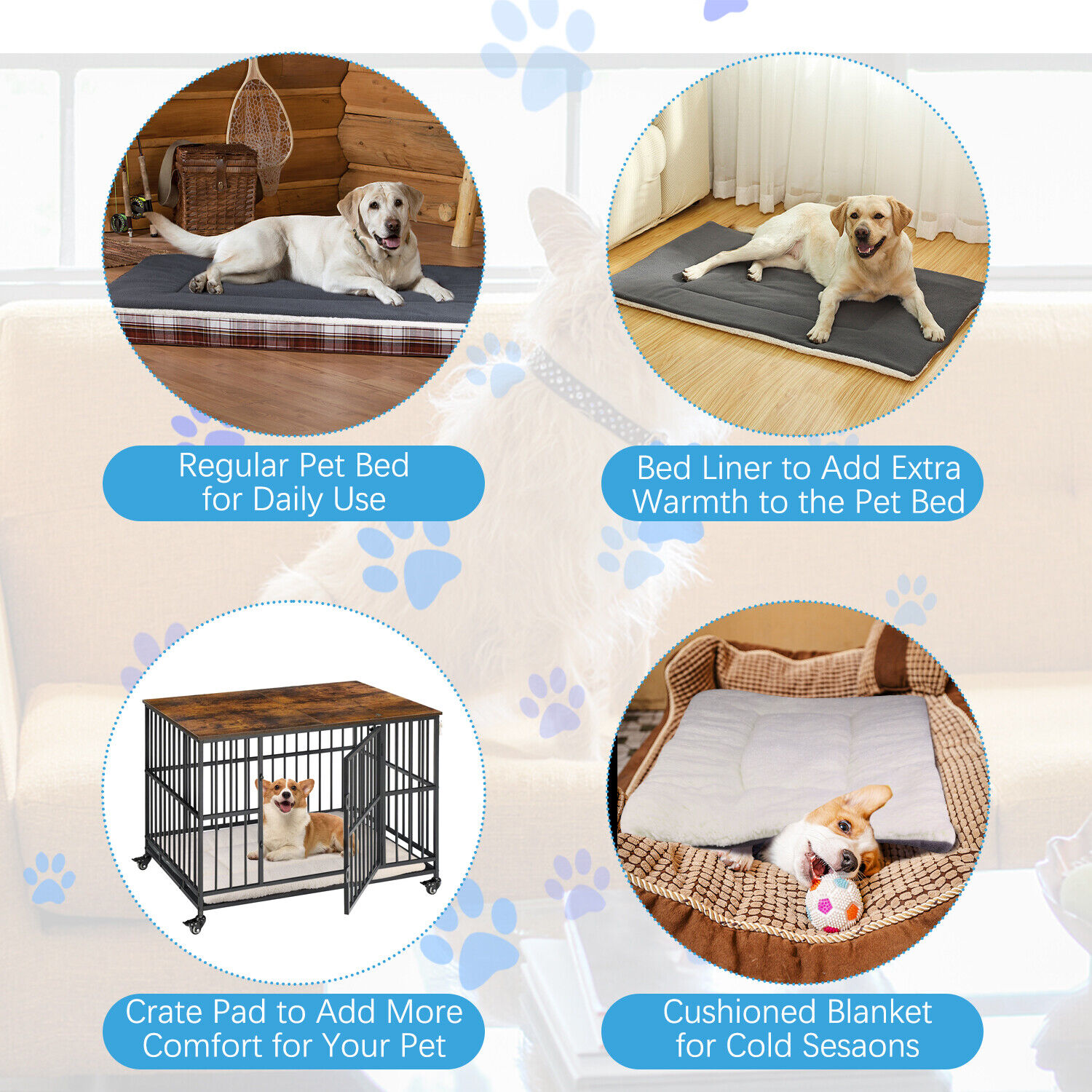 Pet Dog Cat Bed Mat Soft Crate Kennel Pad Washable Anti-Slip Mattress Cushion