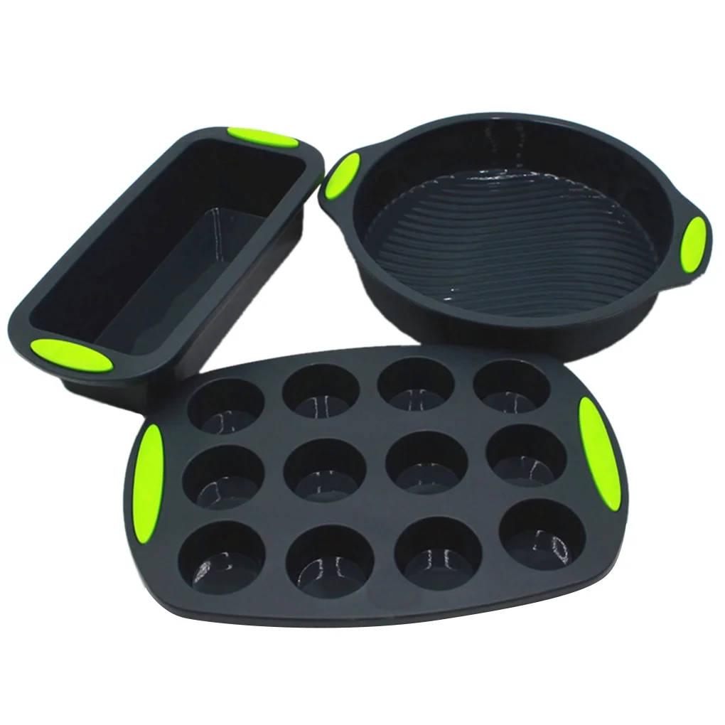 Best Choice 3pcs Silicone Mold Set Double Color 9 Inch Round Cake Mould 12 Muffin Cup Tray Toast Pan Baking Tool