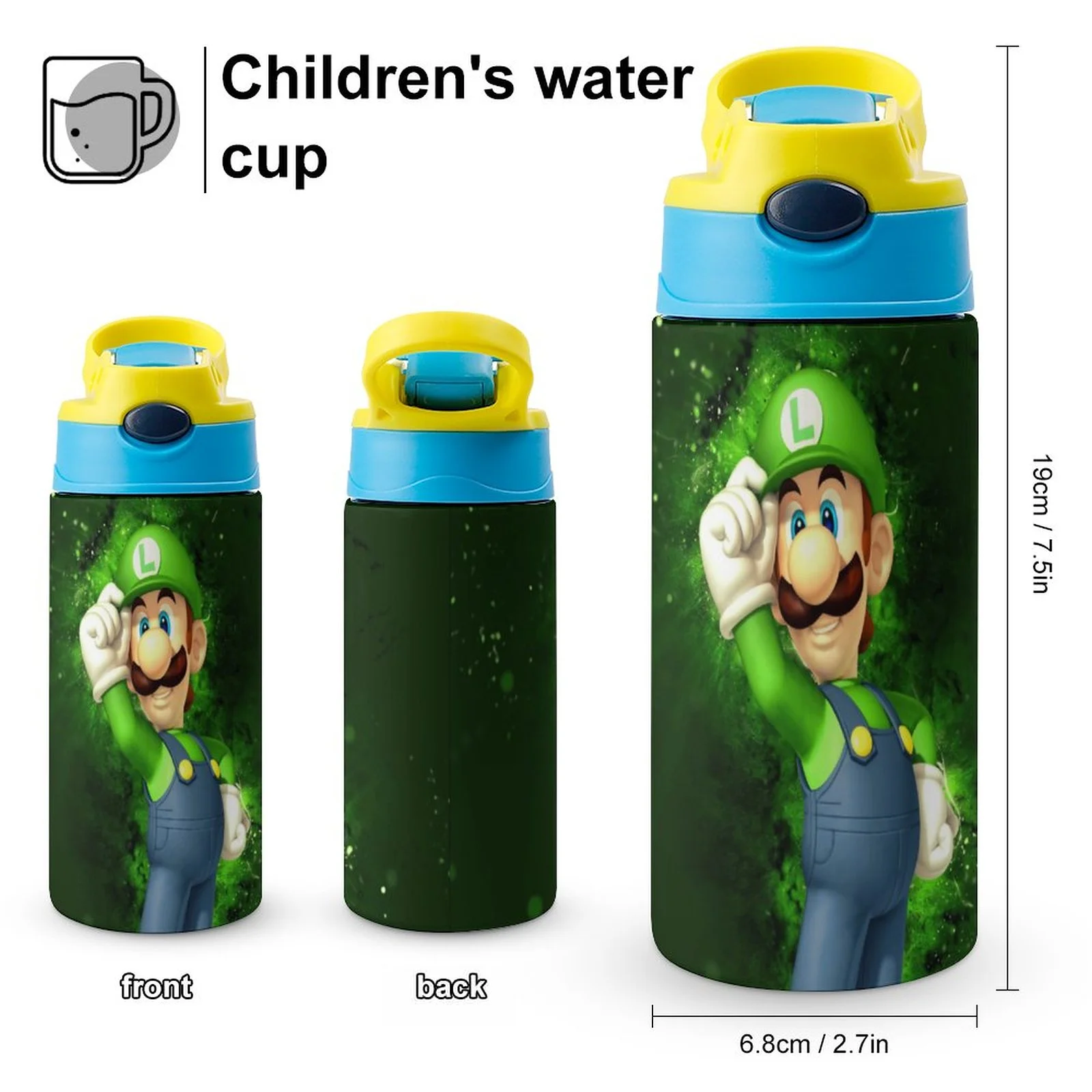 Cartoon Role Luigi's Mansion Kid's Insulated Water Bottle With Straw Vacuum Stainless Steel Cup Leak-Proof Children Toddler Thermoses