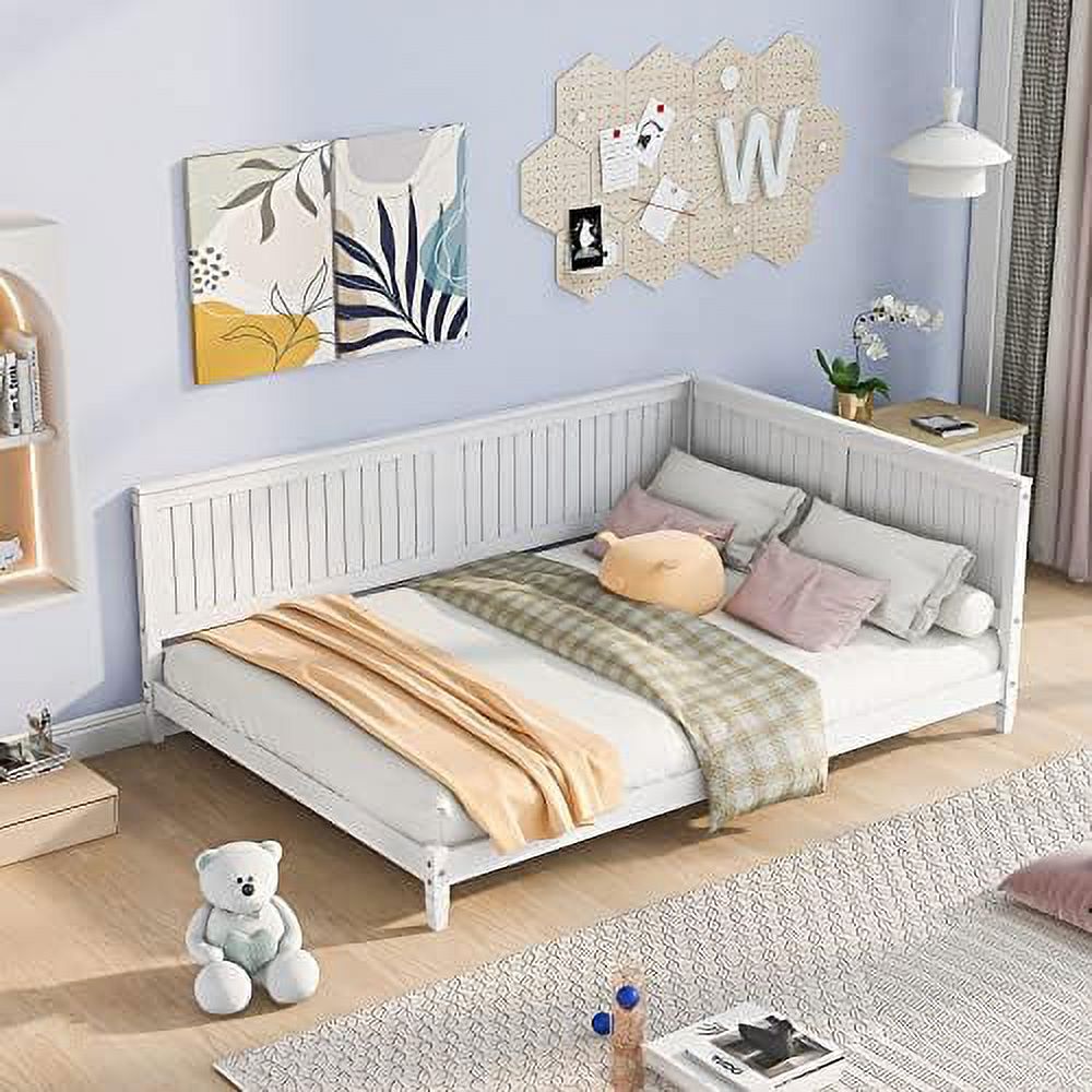 Full Size Wood Daybed,Day Beds Frames For Kids Adults Full Daybed Platform Bed Sofa Bed For Bedroom Living Room,White