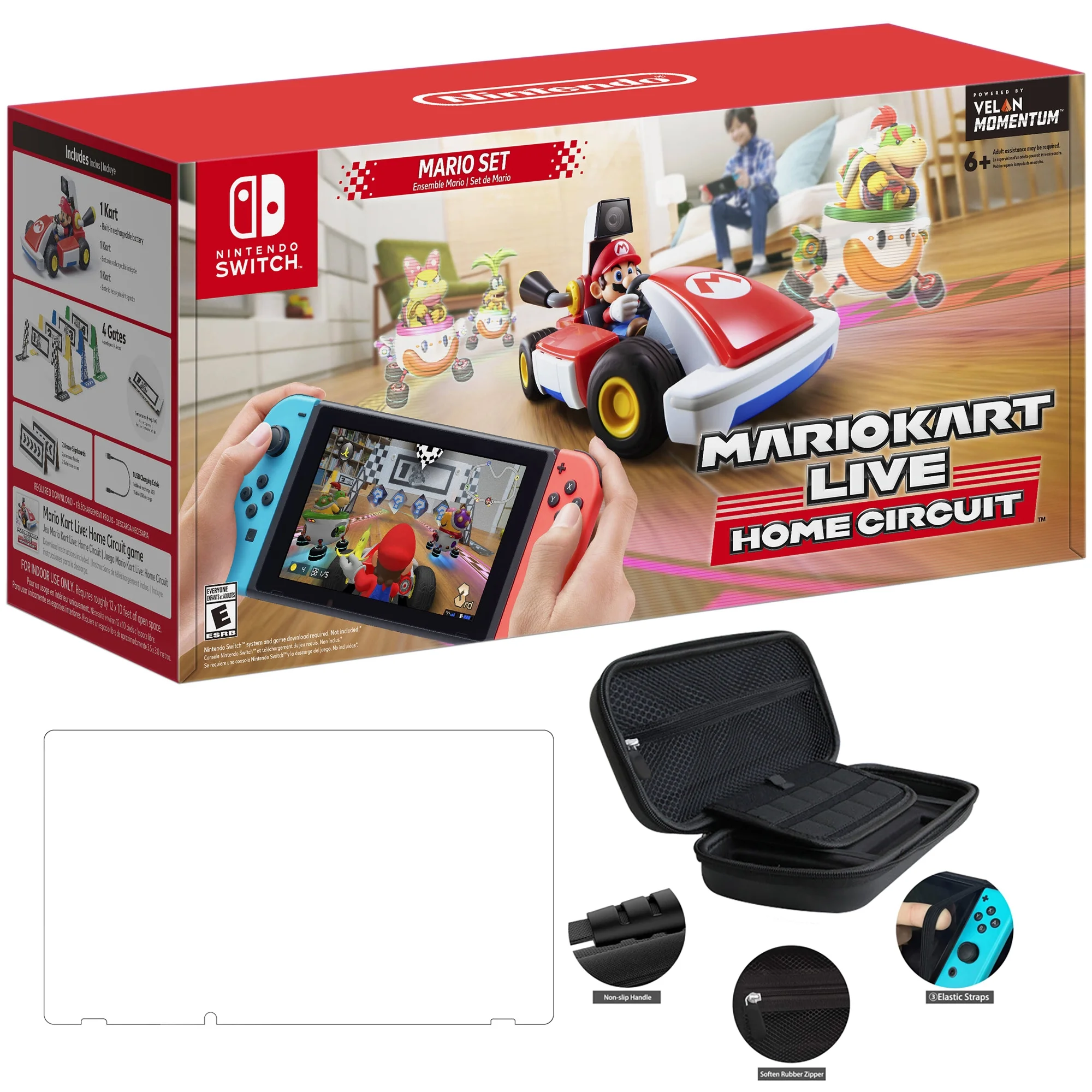 Nintendo 2020 Newest - Mario Kart Live Home Circuit - Mario Set Edition - NO Console - Holiday Family Christmas Gaming 3-in-1 Carrying Case Bundle for Nintendo Switch & Switch Lite - RED