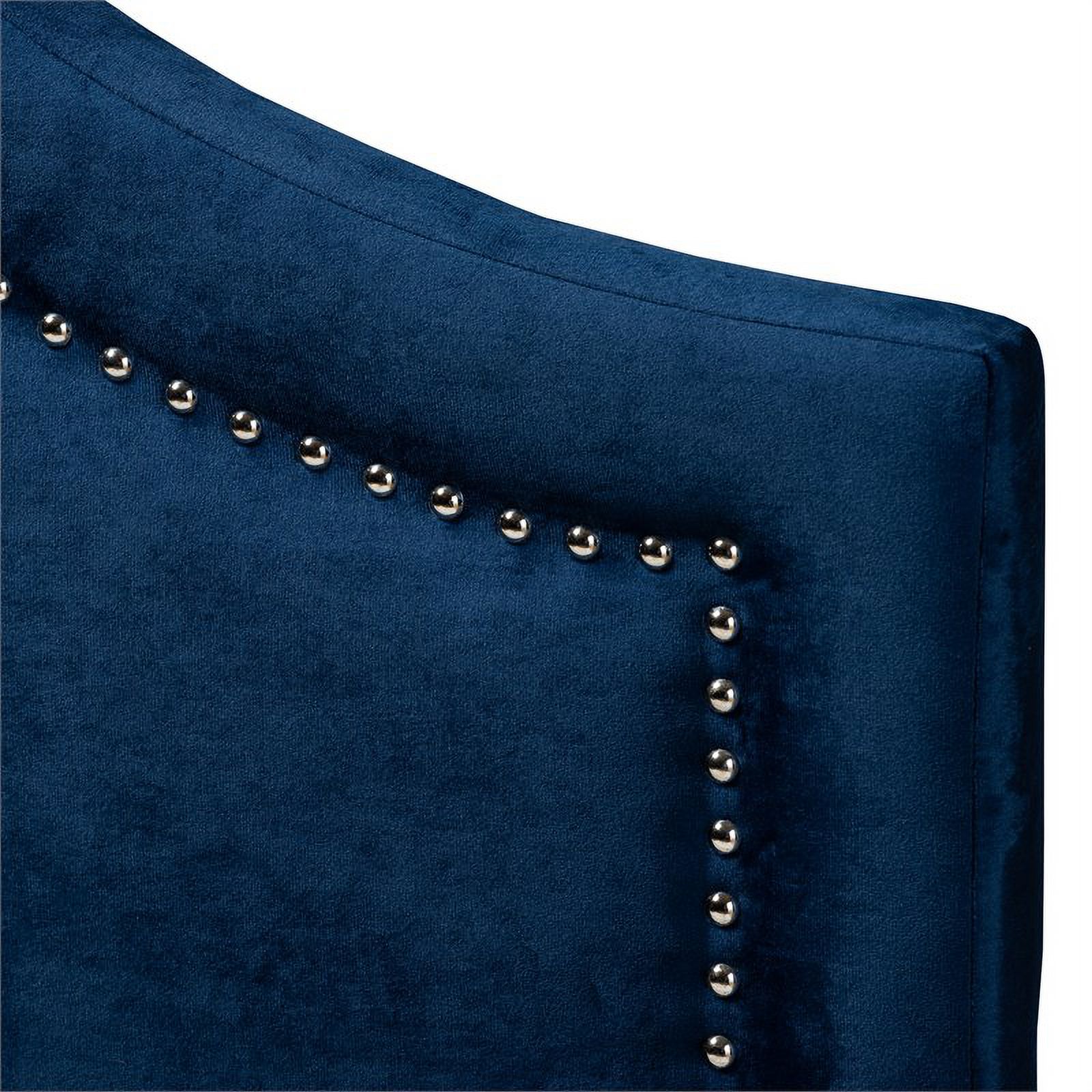 Bowery Hill Modern Velvet/Wood Queen Headboard with Adjustable Legs in Navy Blue