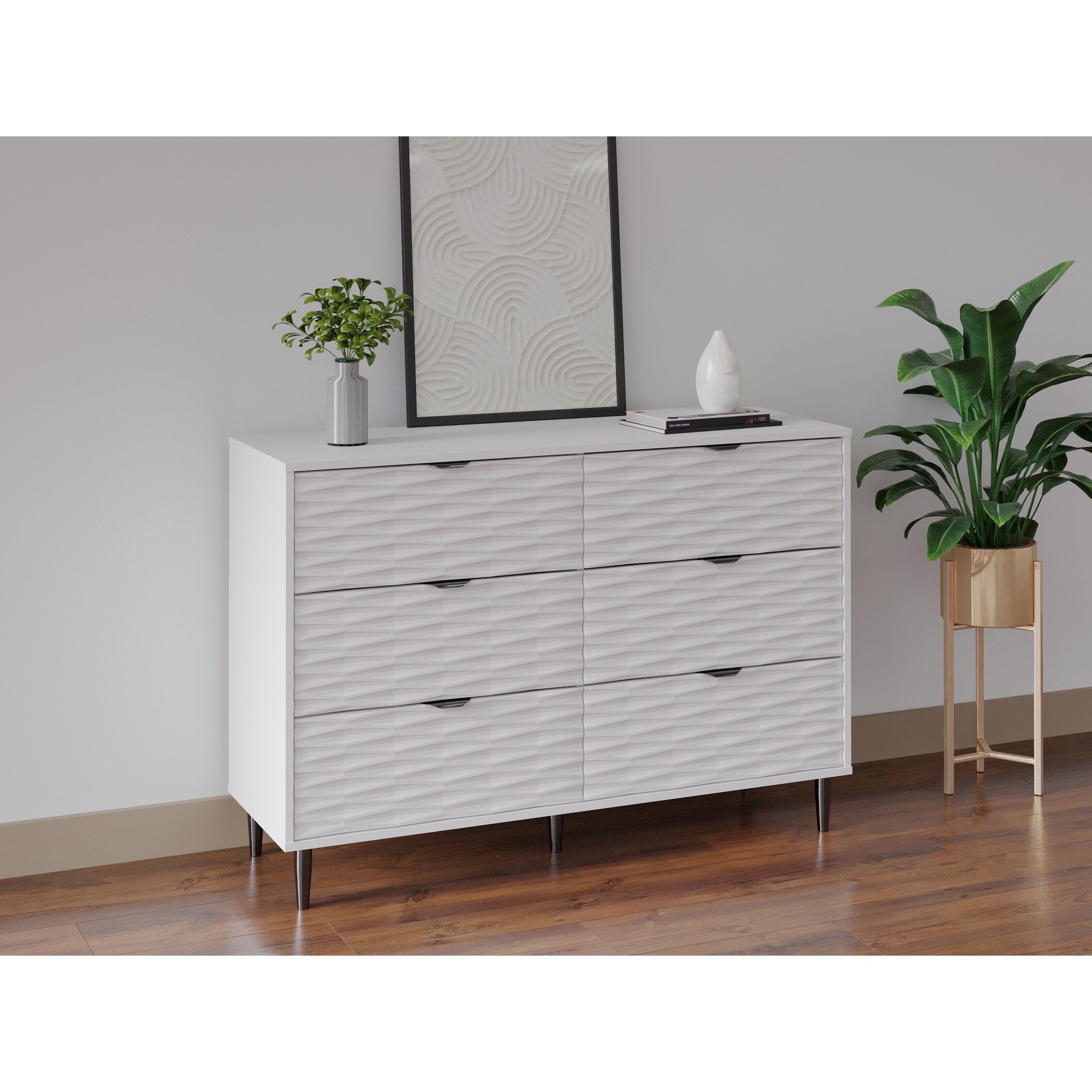 DG Casa Kara White Wood and Metal 6 Drawer Dresser with Gloss Finish