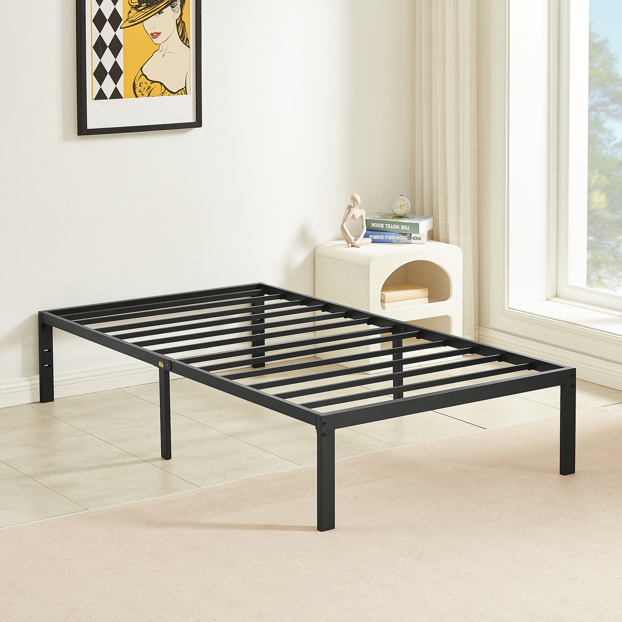 VECELO 2-Piece Twin Metal Platform Bed Frame, Heavy Duty Steel Slat Mattress Foundation, No Box Spring Needed, Black