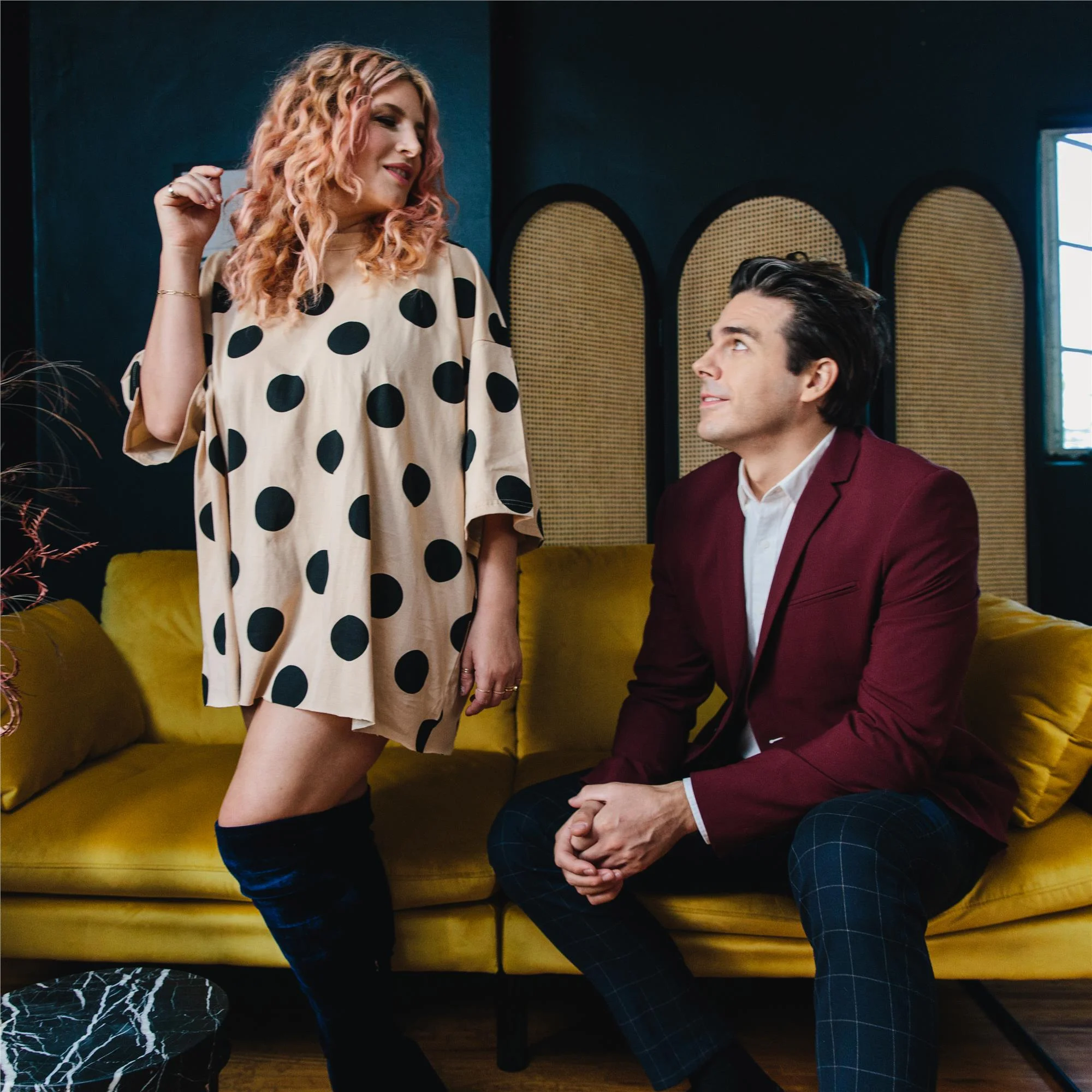 Mr. Kate Neely Futon with Bolster Pillows, Mustard Velvet