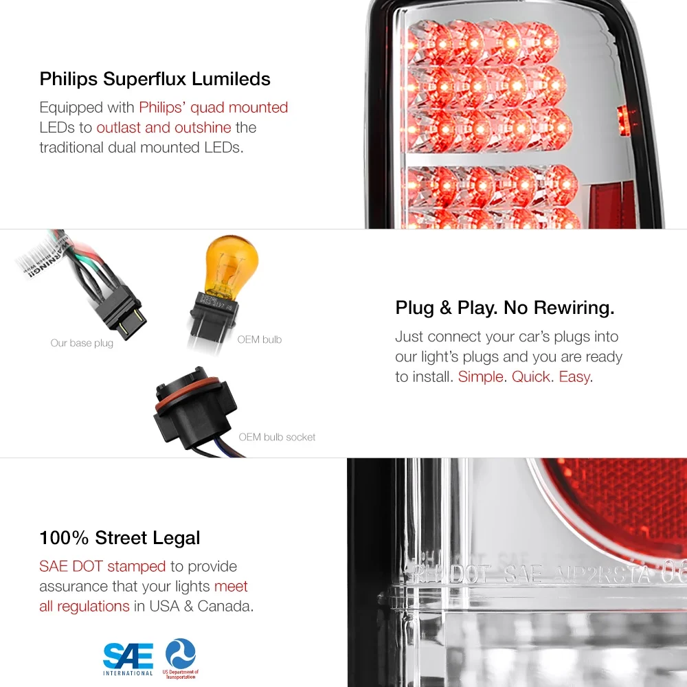 VIPMotoZ 2000-2006 Chevrolet Tahoe Suburban 1500 2500 GMC Yukon XL LED Tail Lights, Driver & Passenger Side