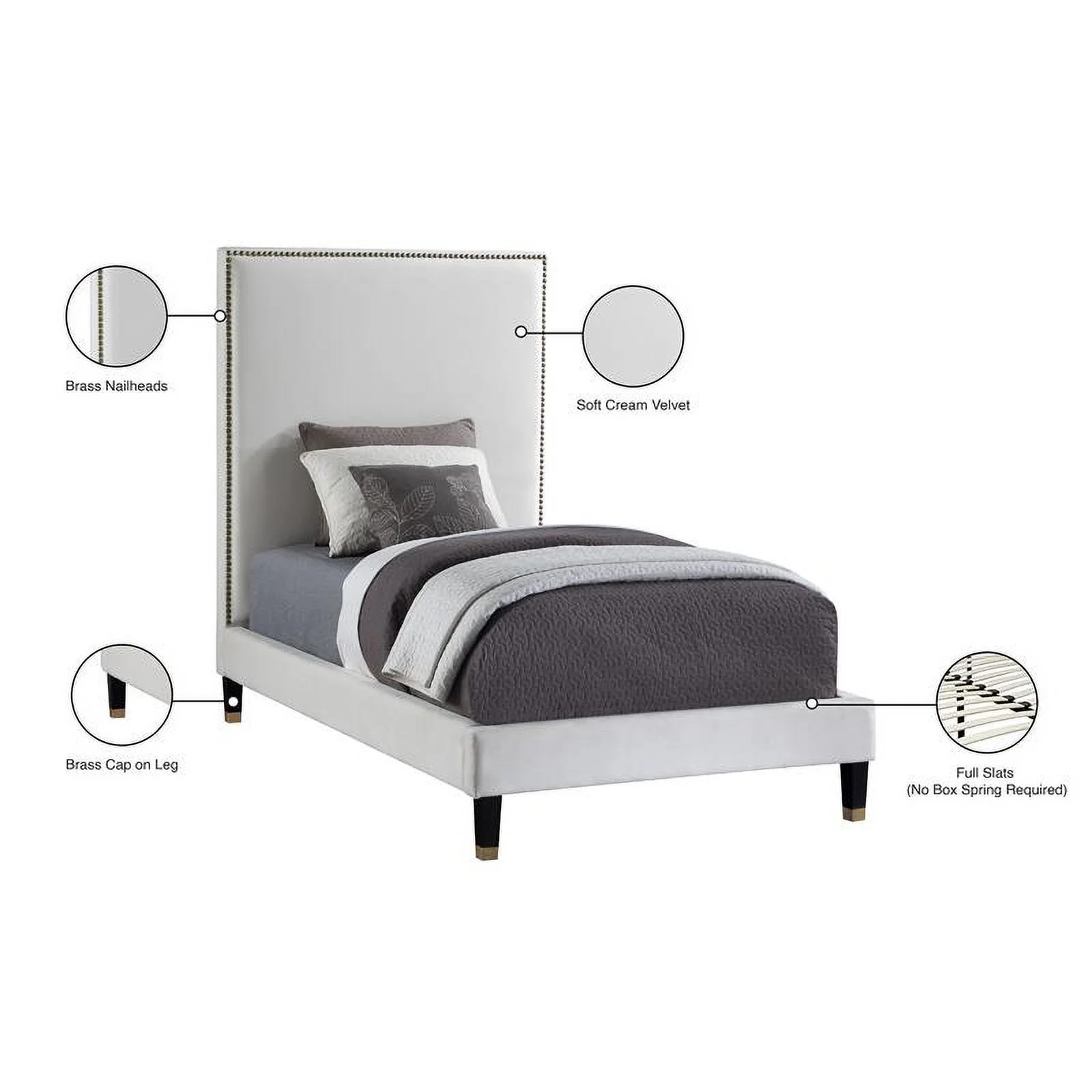 Meridian Furniture Harlie Cream Velvet Twin Bed