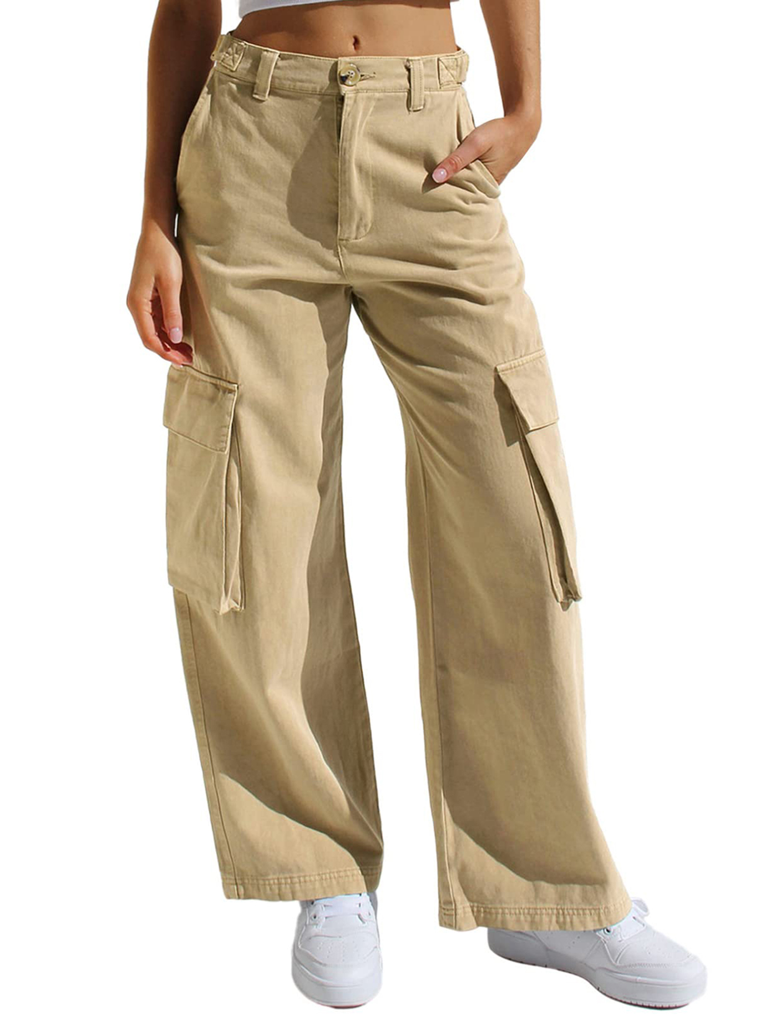 Women's Casual Cargo Pants High Waist Wide Leg Slim Fit Trousers Multi Pocket Jogging Pants