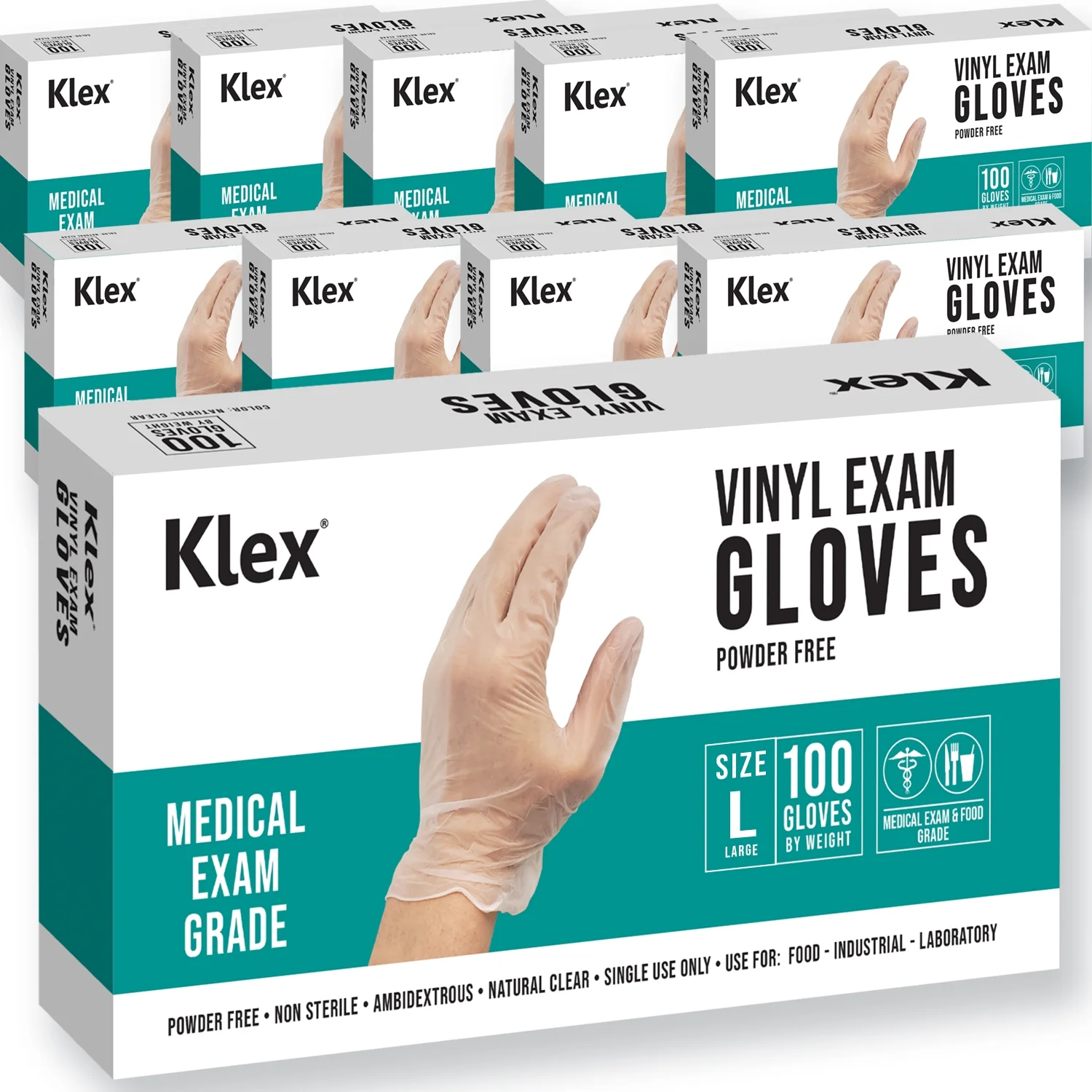 Klex Disposable Heavy Duty Vinyl Gloves Latex Free Powder Free, BPA Free Medical Grade Food Safe Disposable Glove, Large L, 1000 Count