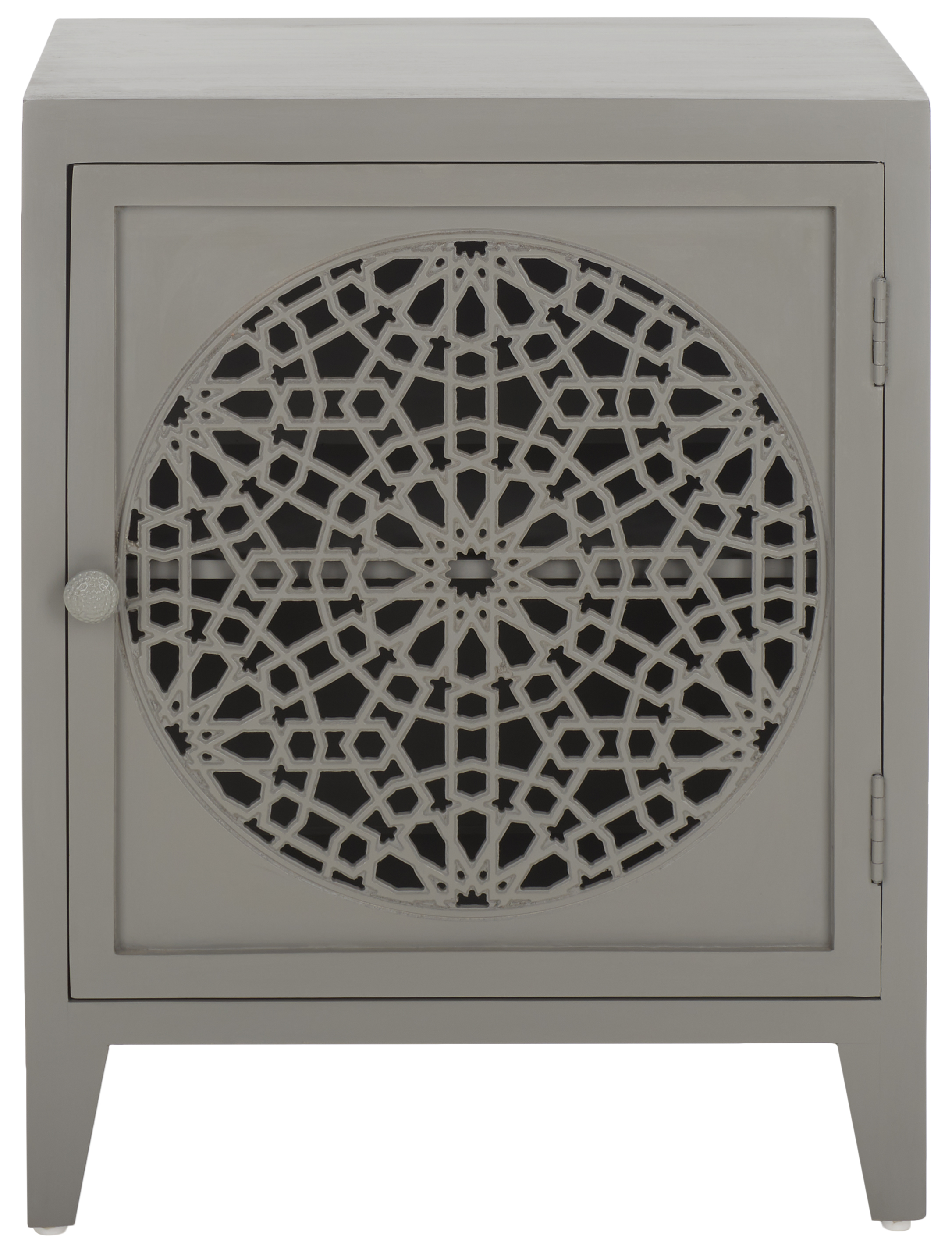 SAFAVIEH Toroka Bohemian 2 Shelf 1 Door Nightstand, Grey (20 in. W x 14 in. D x 26 in. H)