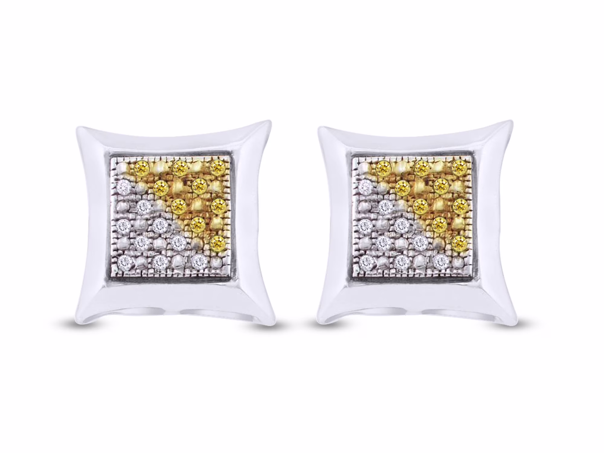 1/8 Cttw Enhanced Yellow And White Natural Diamond Square Kite Cluster Earrings In 14k Gold Plated Sterling Silver