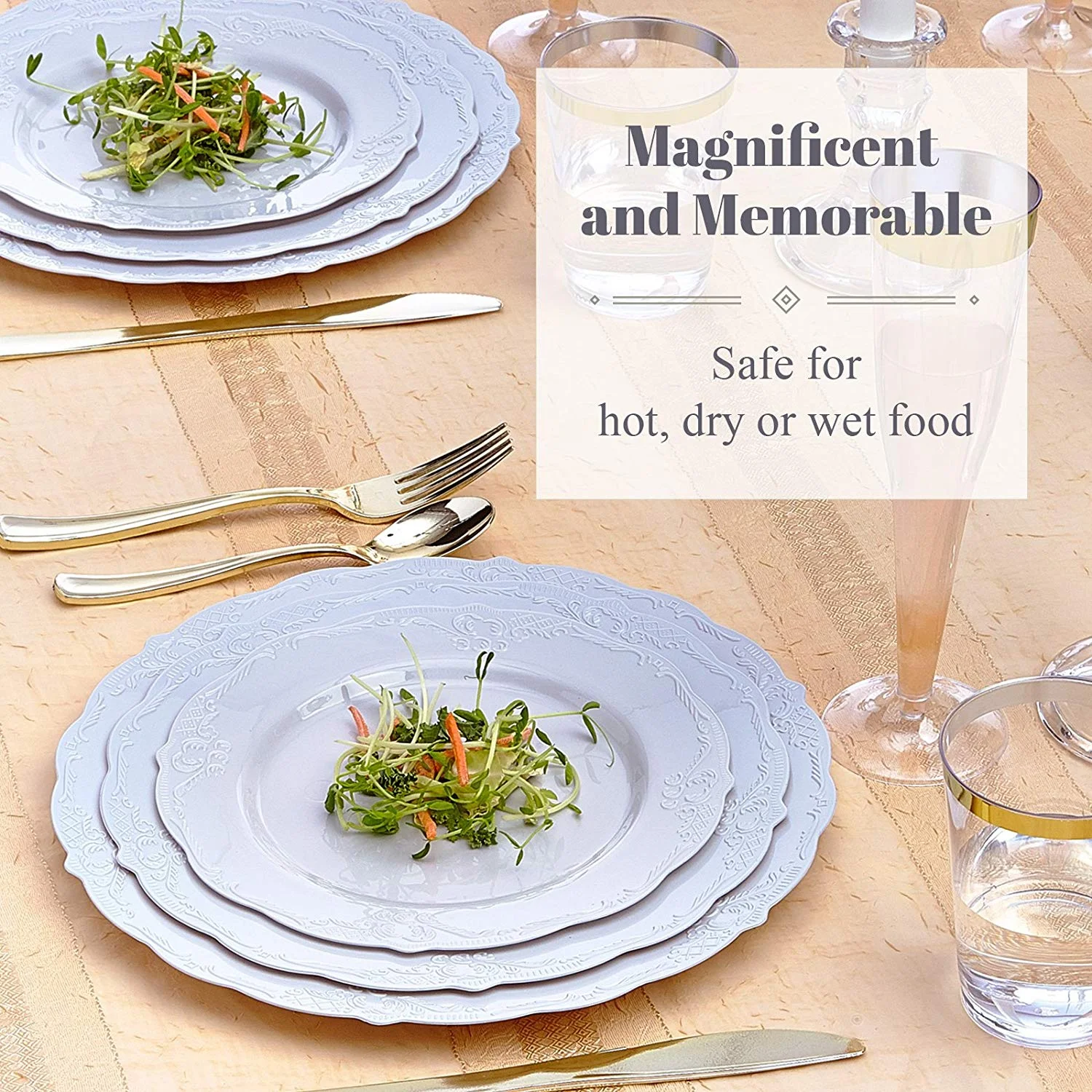 DISPOSABLE DINNERWARE PLATES | Premium Reusable Plastic Dishes | 20 Salad Plates |Vintage - grey | 9