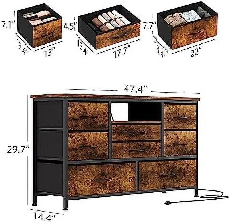 RUNFAYBIU Dresser TV Stand for 55'' TV Long Dresser with 8 Drawers Power Outlet and RGB LED Dresser Organizer for Bedroom Living Room Sturdy Frame  Wood Top 47.4" Wx 29.7"