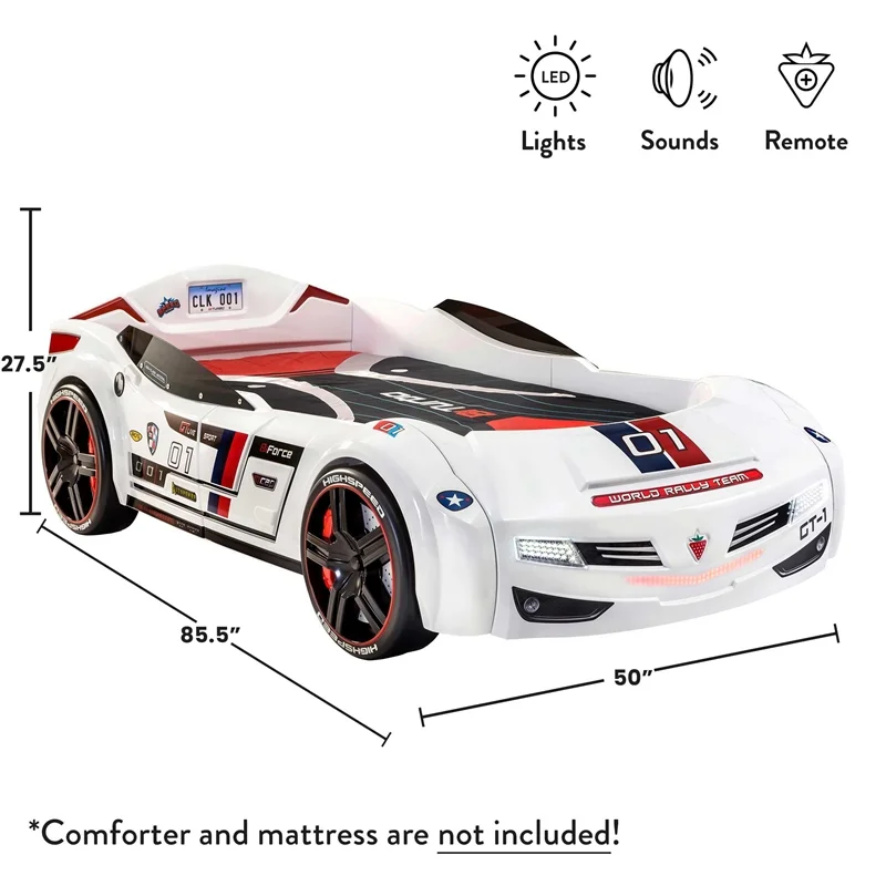 Cilek Kids Room GTS Biturbo Remote Control Wood Twin Race Car Bed in White