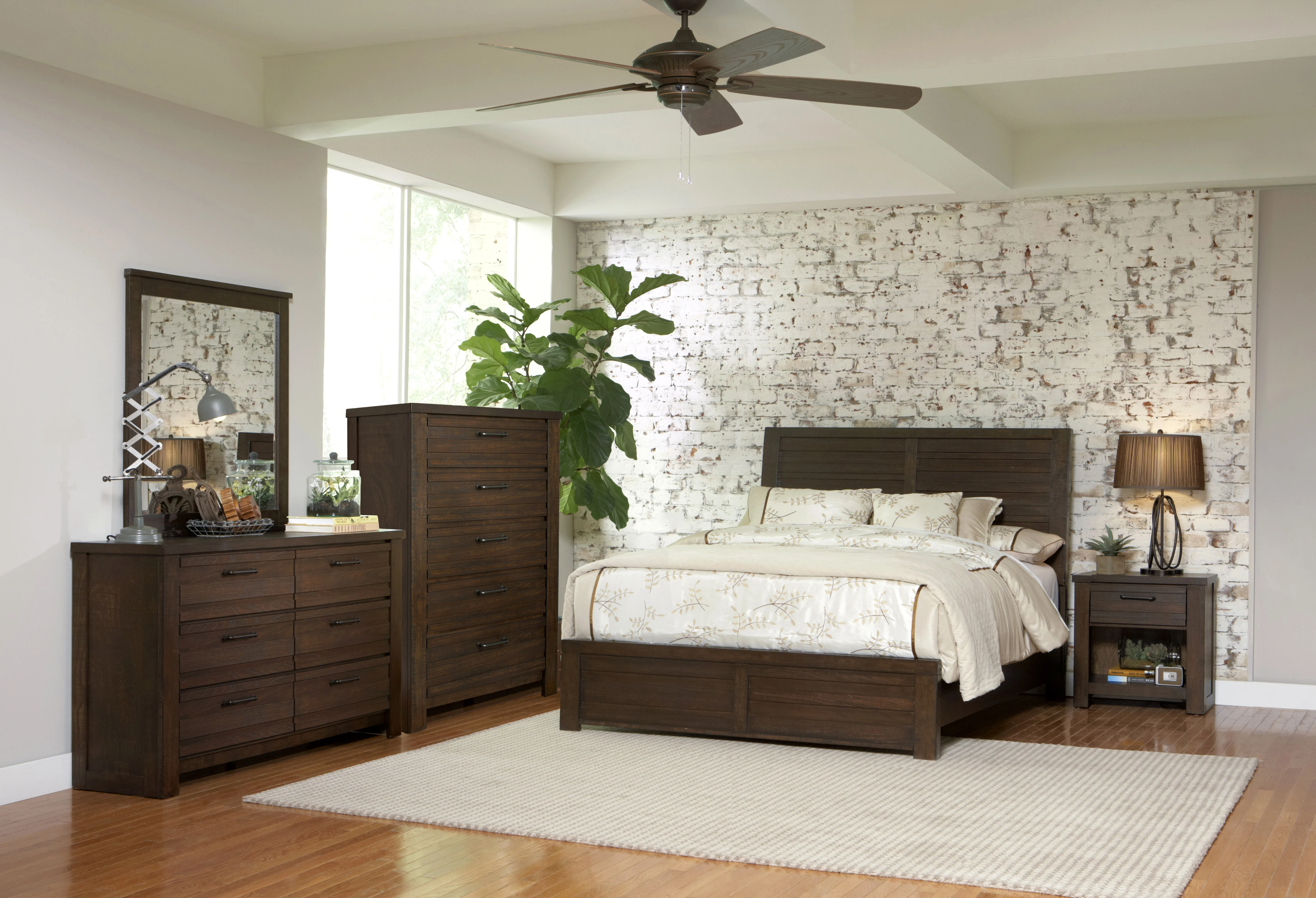 Sedona Transitional Wood Bedroom Set, Panel King Bed with Dresser, Mirror, Nightstand, Chest in Espresso