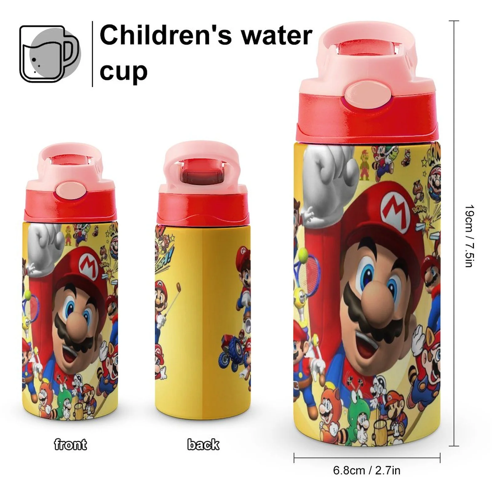 Super Mario Kid's Insulated Water Bottle With Straw Vacuum Stainless Steel Cup Leak-Proof Children Toddler Thermoses