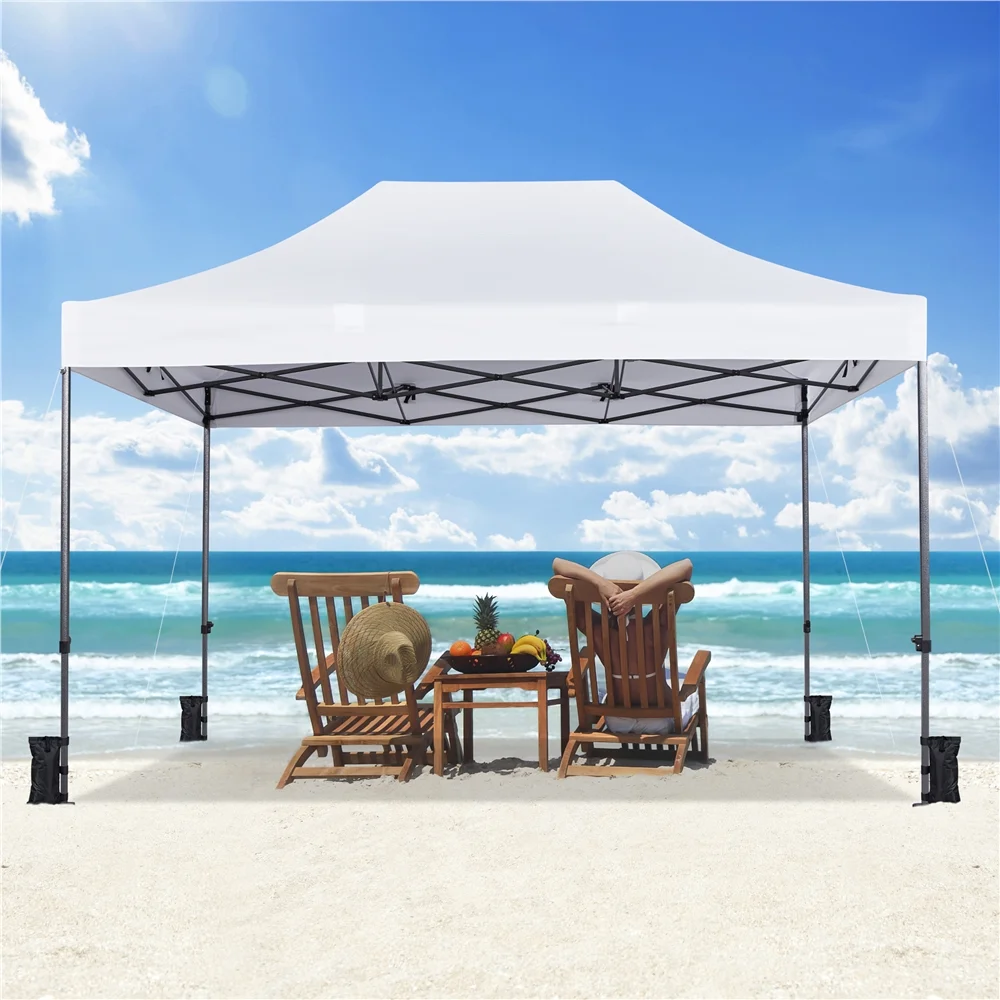 Renwick 15x10 ft Pop up Canopy Tent with Roller Bag & Sandbags, White