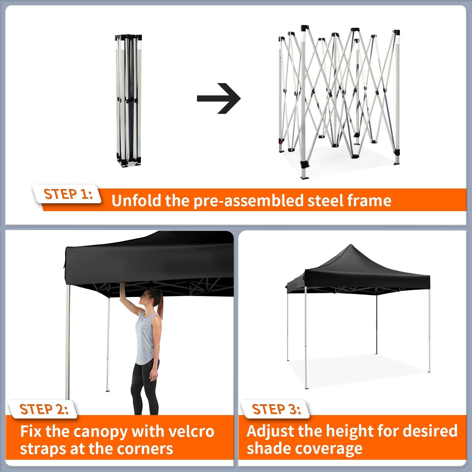VICTAL 10' x 10' Pop-up Canopy with Straight Legs Wedding Party Tent Folding Gazebo Beach Canopy with Carry Bag, Black