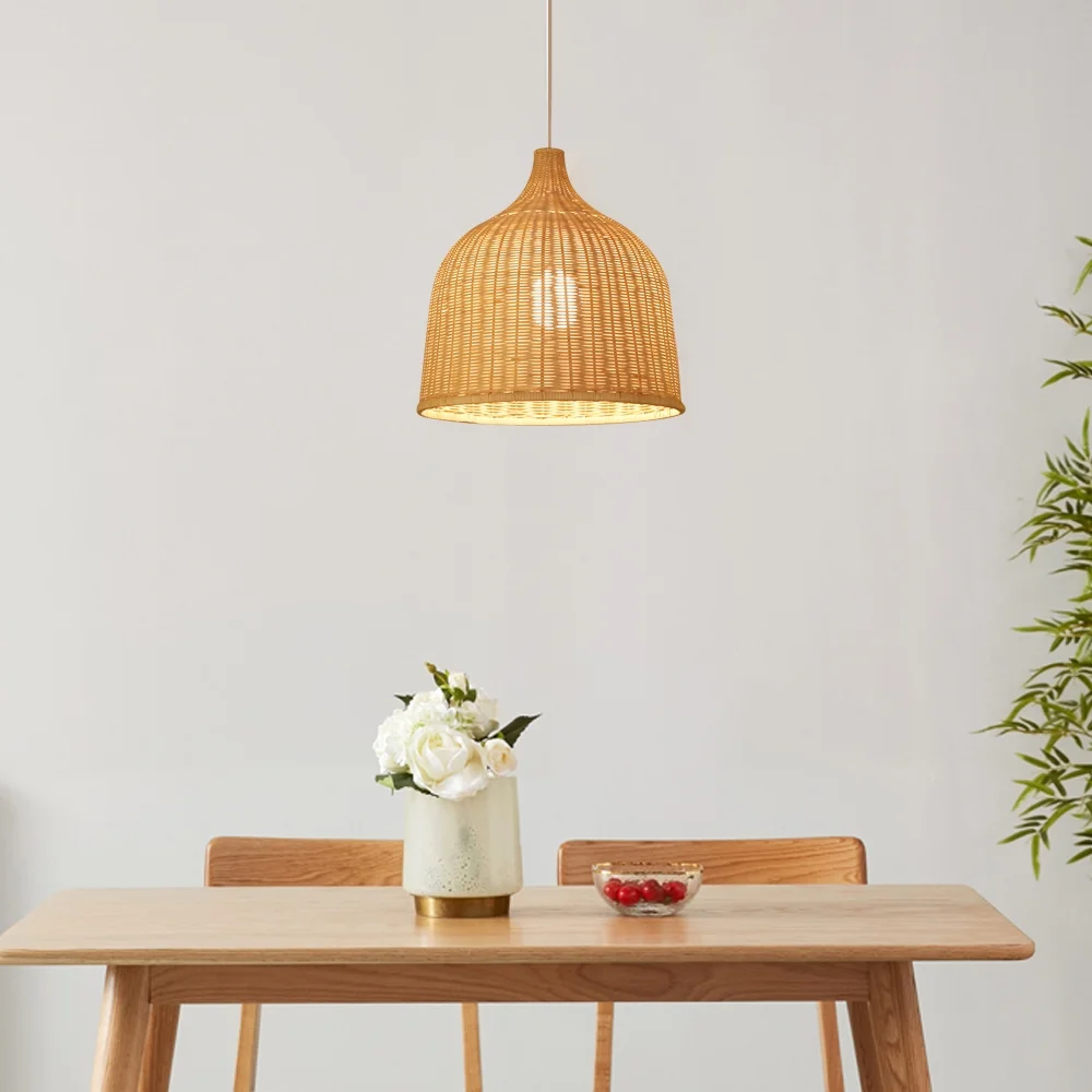 TFCFL Modern Bamboo Rattan Lights Fixture Bamboo Wicker Chandelier Basket Hanging Lamp Shades Decor 17.72
