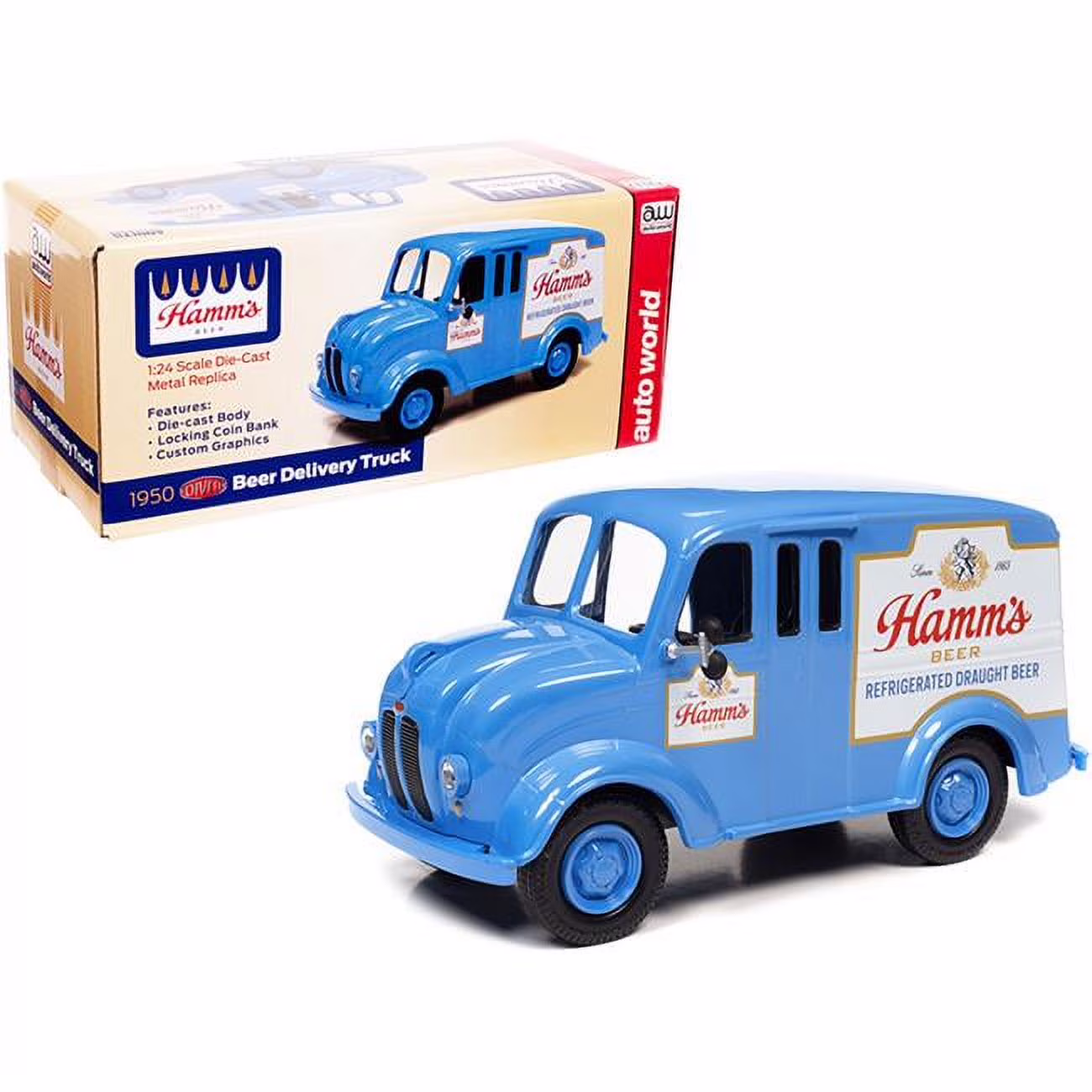 Diecast Dropshipper AW24013 1-24 Scale 1950 Divco Delivery Truck Hamm Beer Diecast Model Car, Blue