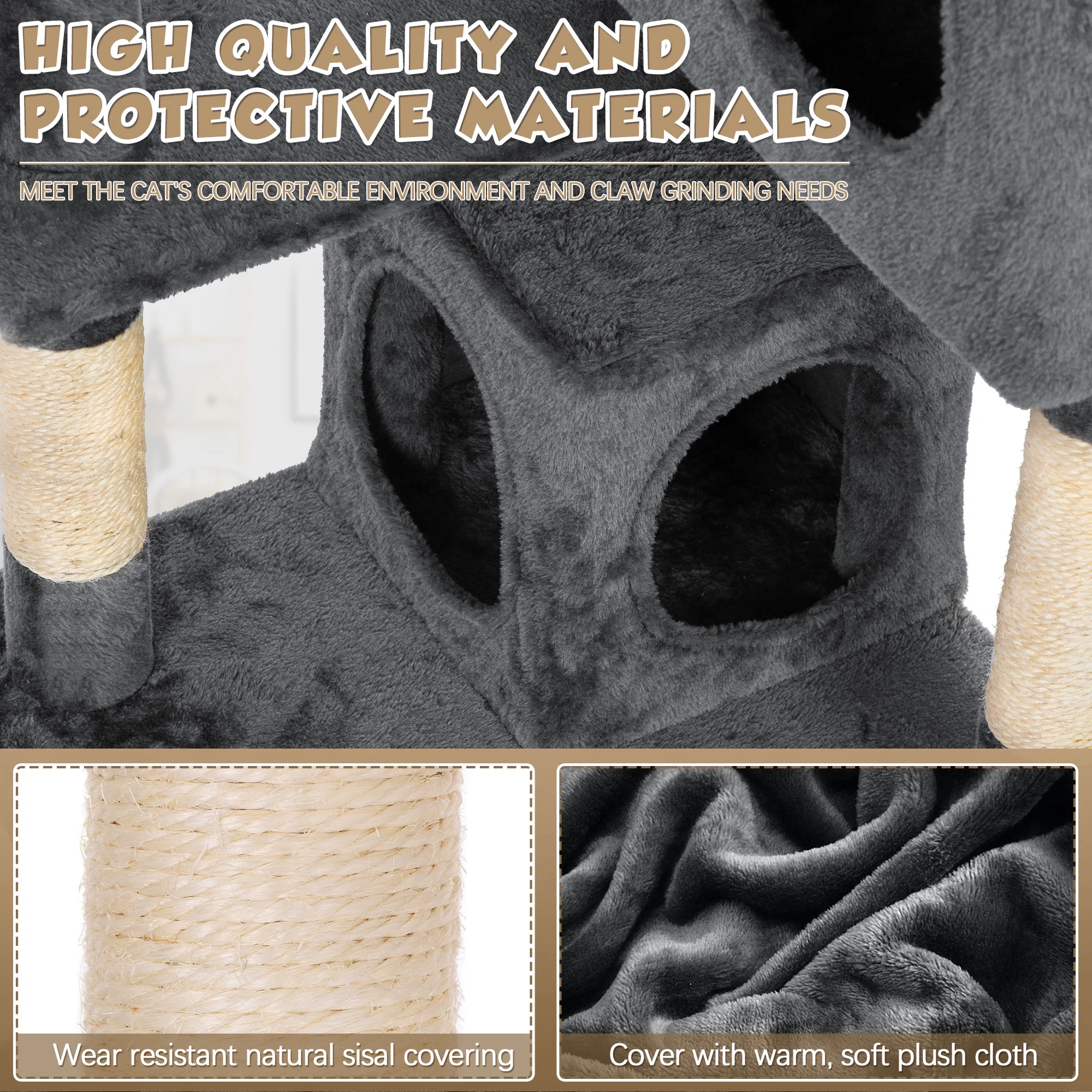 Coziwow 60-in Cat Tree W/ Scratching Post Tower Condo and Perch, Gray