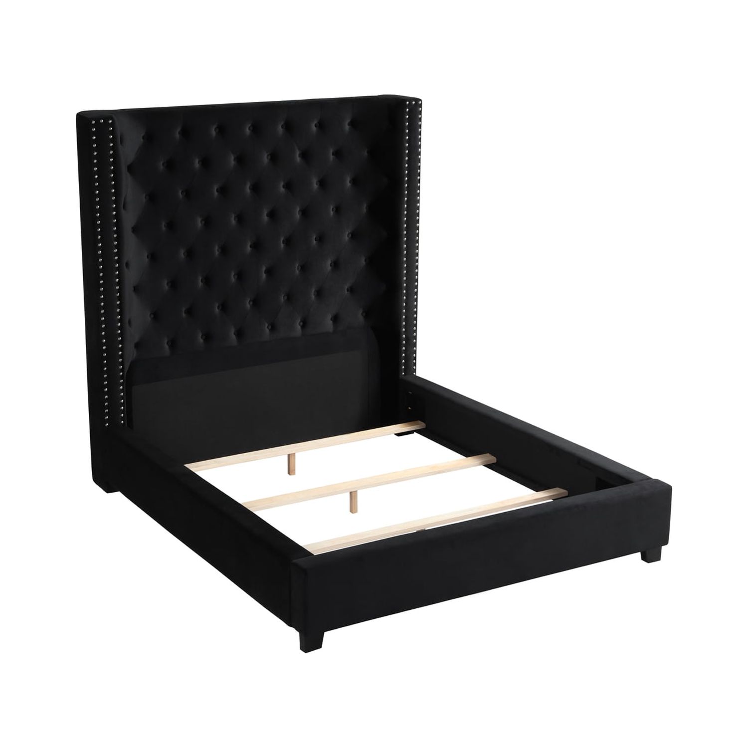 Yvonne Velvet Upholstered King Platform Bed in Black
