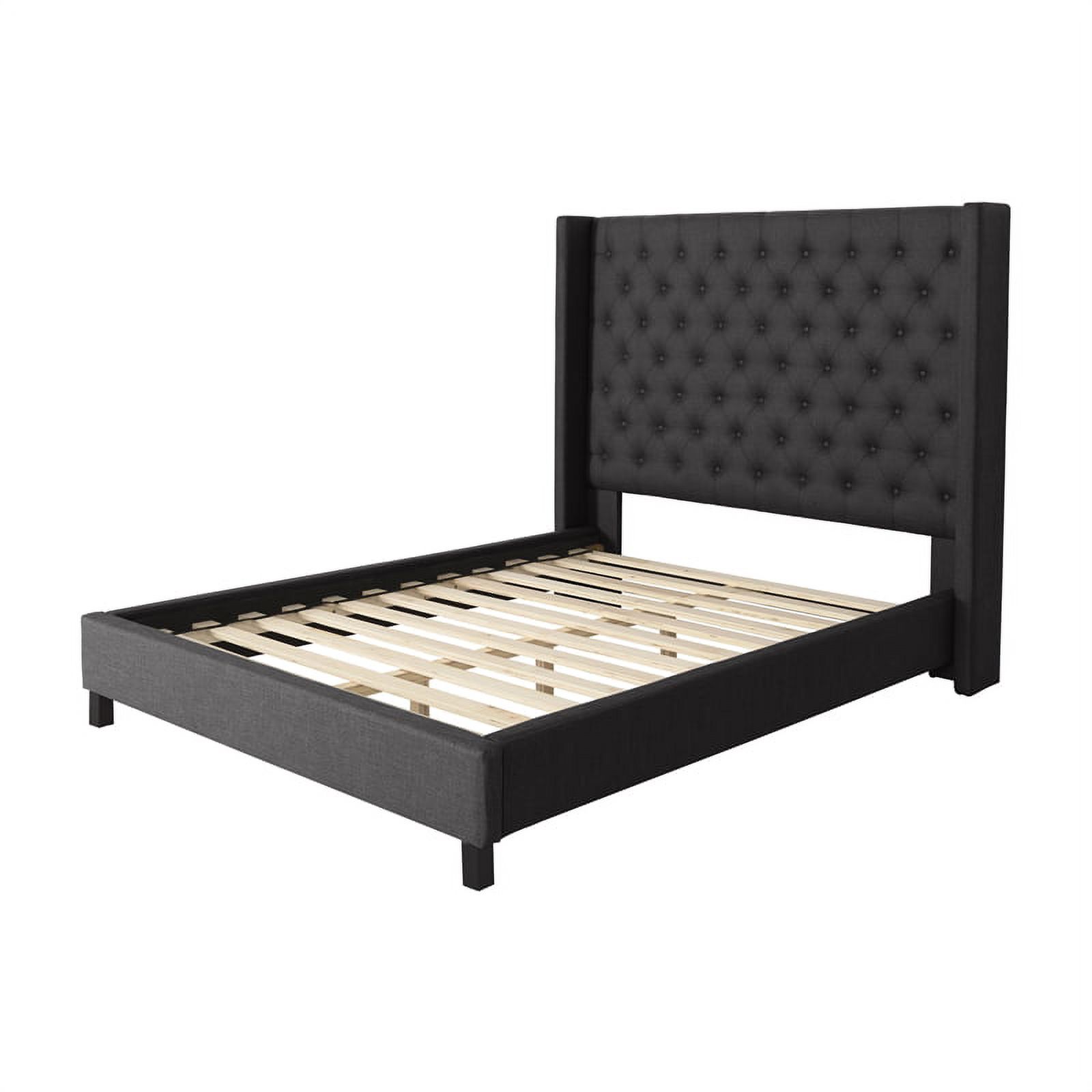 CorLiving Fairfield Fabric Tufted Wingback King Bed with Slats in Dark Gray
