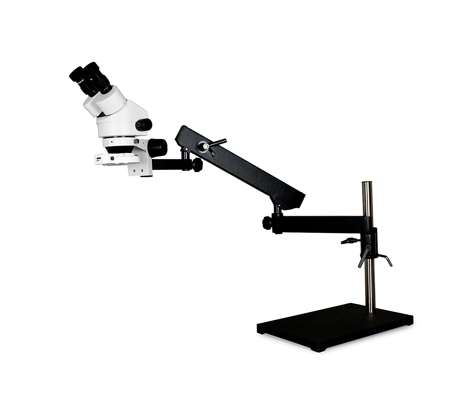Vision Scientific Binocular 10x WF Eyepiece Zoom Stereo Microscope with Articulating Arm Pillar Stand with Base