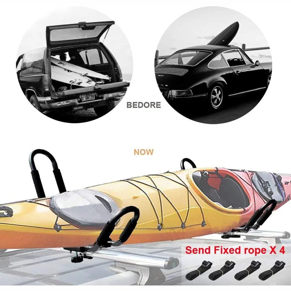 Valentines Day Gifts 2 Pairs Kayak Roof Rack J-Bar Rack Foldable Multi-Function Roof Racks For Kayak Board, Canoe, Sup Surf Ski Installed On The Top Crossbar Of Car Suv Truck - With 4 Lashing Straps