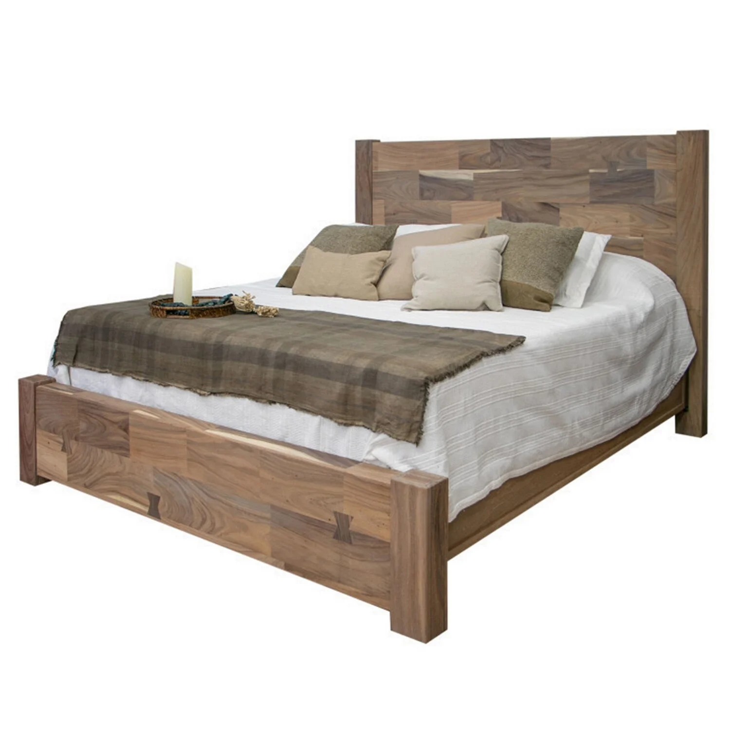 Benjara Umey King Size Bed, Mango Wood with Grain Details, Two Tone Rustic Brown